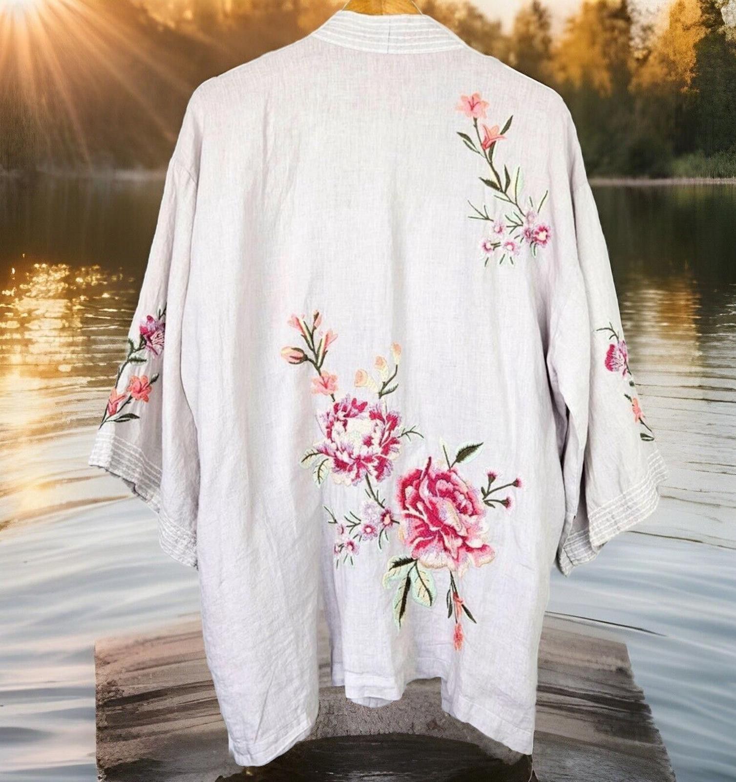 Johnny Was NEW Johnny Was XL 1X Linen Embroidered Kimono Cardigan Wrap Size XL / US 12-14 / IT 48-50 - 7 Thumbnail