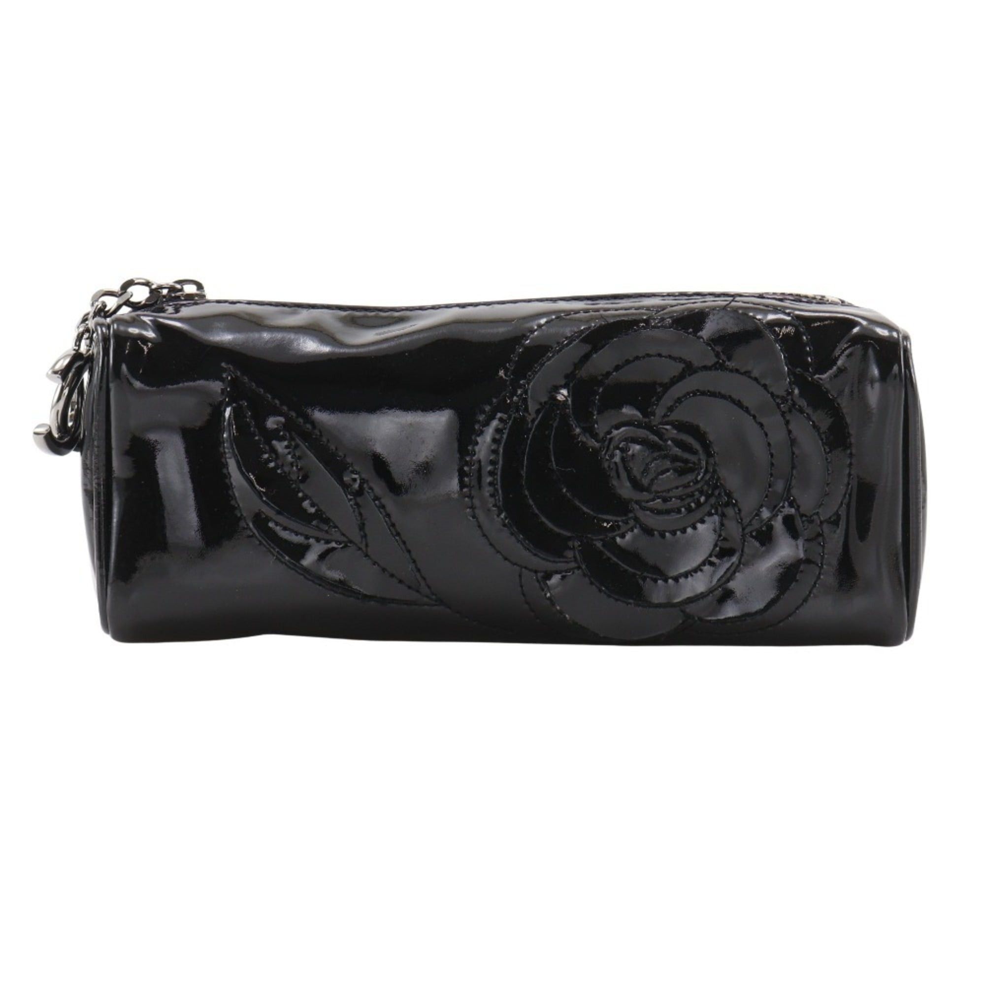 Chanel CHANEL Camellia Pouch, Enamel, Black, Zipper, Women's Size ONE SIZE - 1 Thumbnail