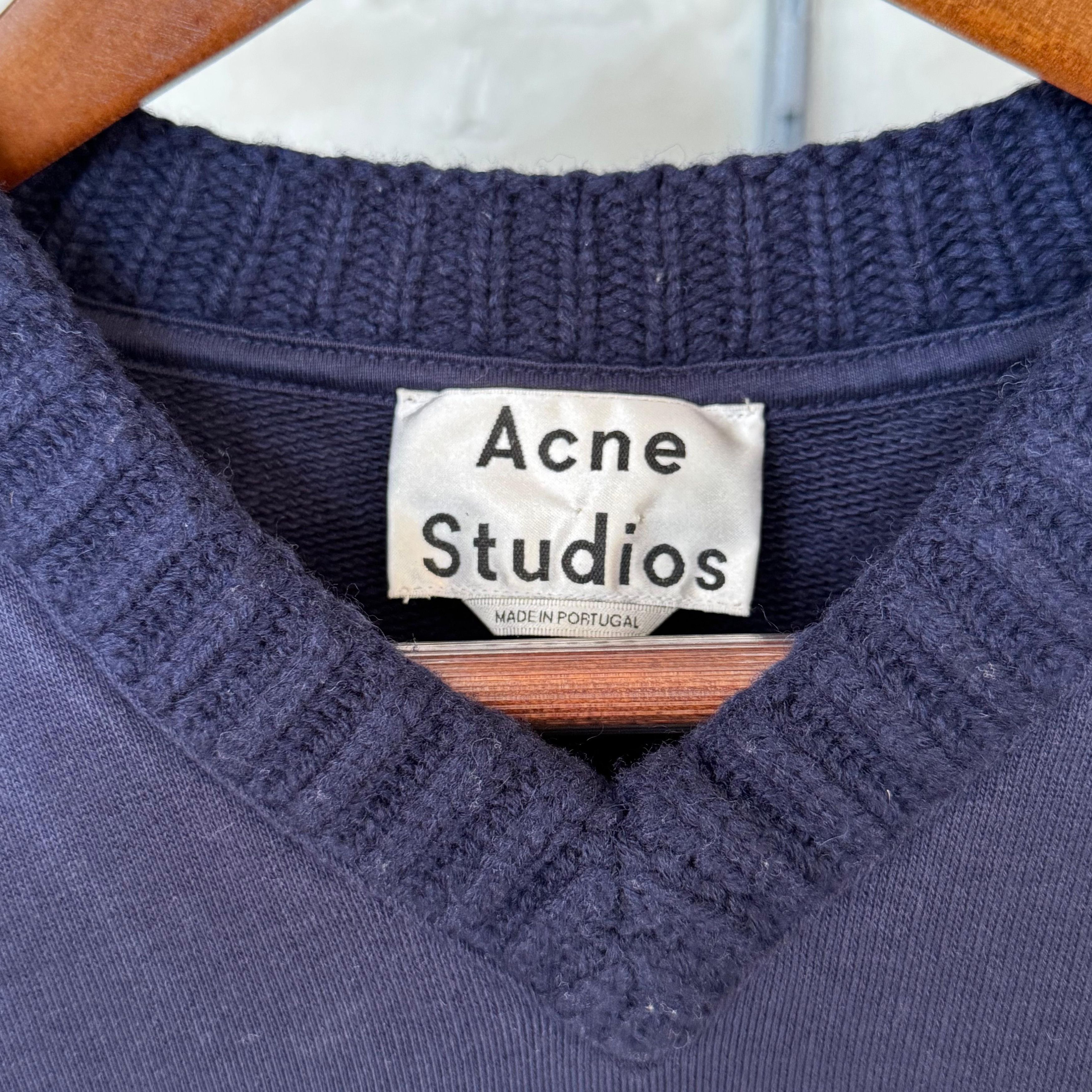 Acne Studios Navy Blue Sweater with Black Leather Elbow Pads Size US S / EU 44-46 / 1 - 4 Thumbnail