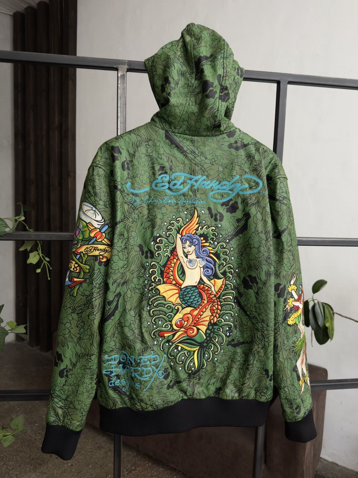 Ed Hardy Vintage Ed Hardy by Christian Audigier Leather Bomber Jacket Size US L / EU 52-54 / 3 - 9 Thumbnail