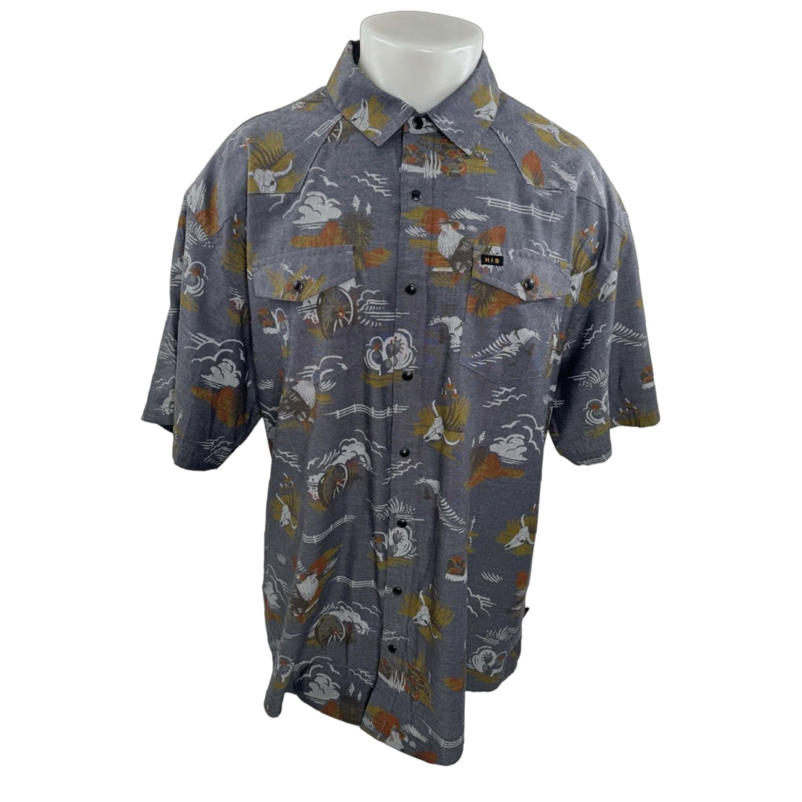 Howler Brothers Howler Brothers Western Shirt 2XL Gray Snap Short Sleeve Western Snake Longhorn Dessert Print - Mens XXL Shirt Size US XXL / EU 58 / 5 - 1 Thumbnail