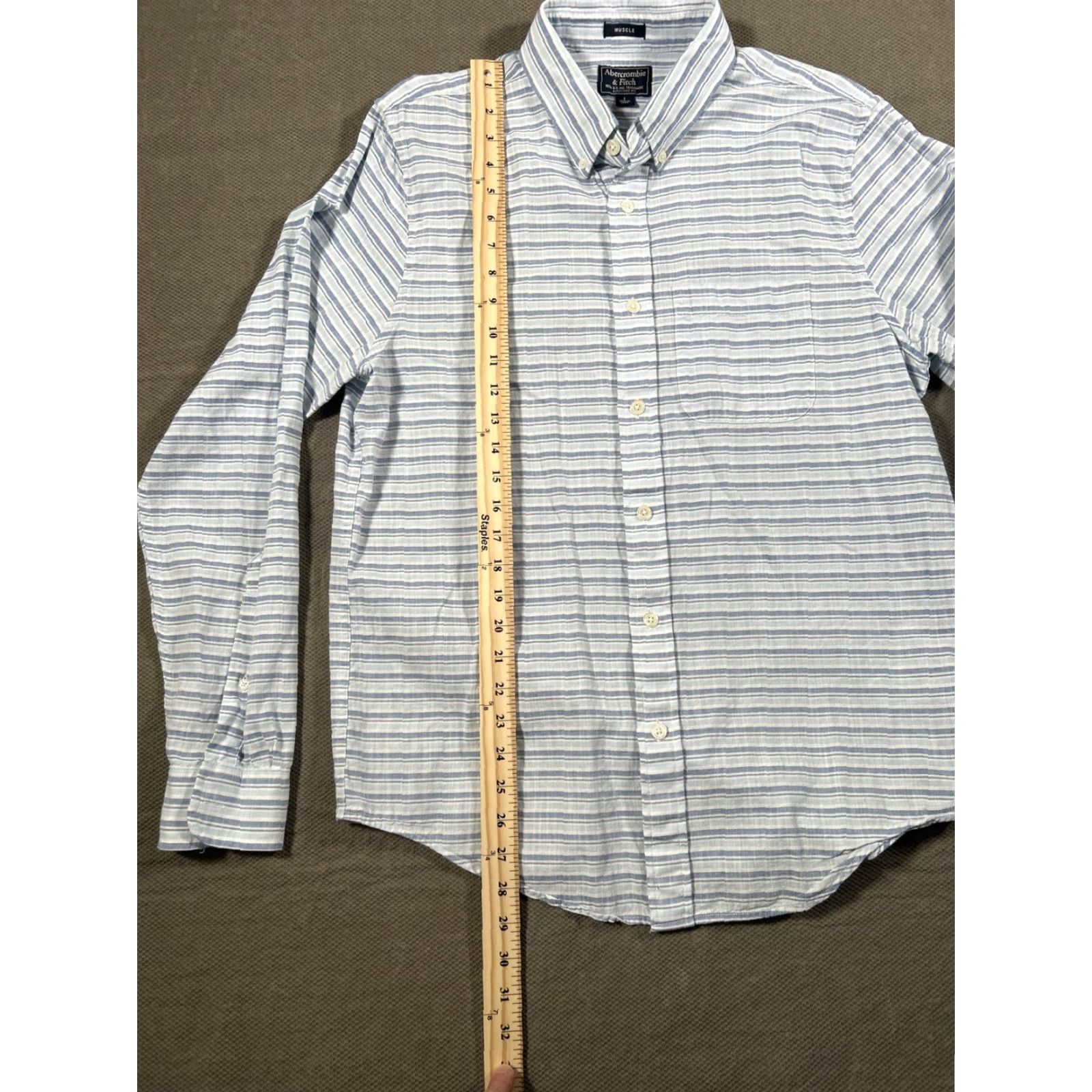 Abercrombie & Fitch Abercrombie & Fitch Shirt Mens Large Button-Down Blue Striped Long Sleeve Size US L / EU 52-54 / 3 - 7 Thumbnail