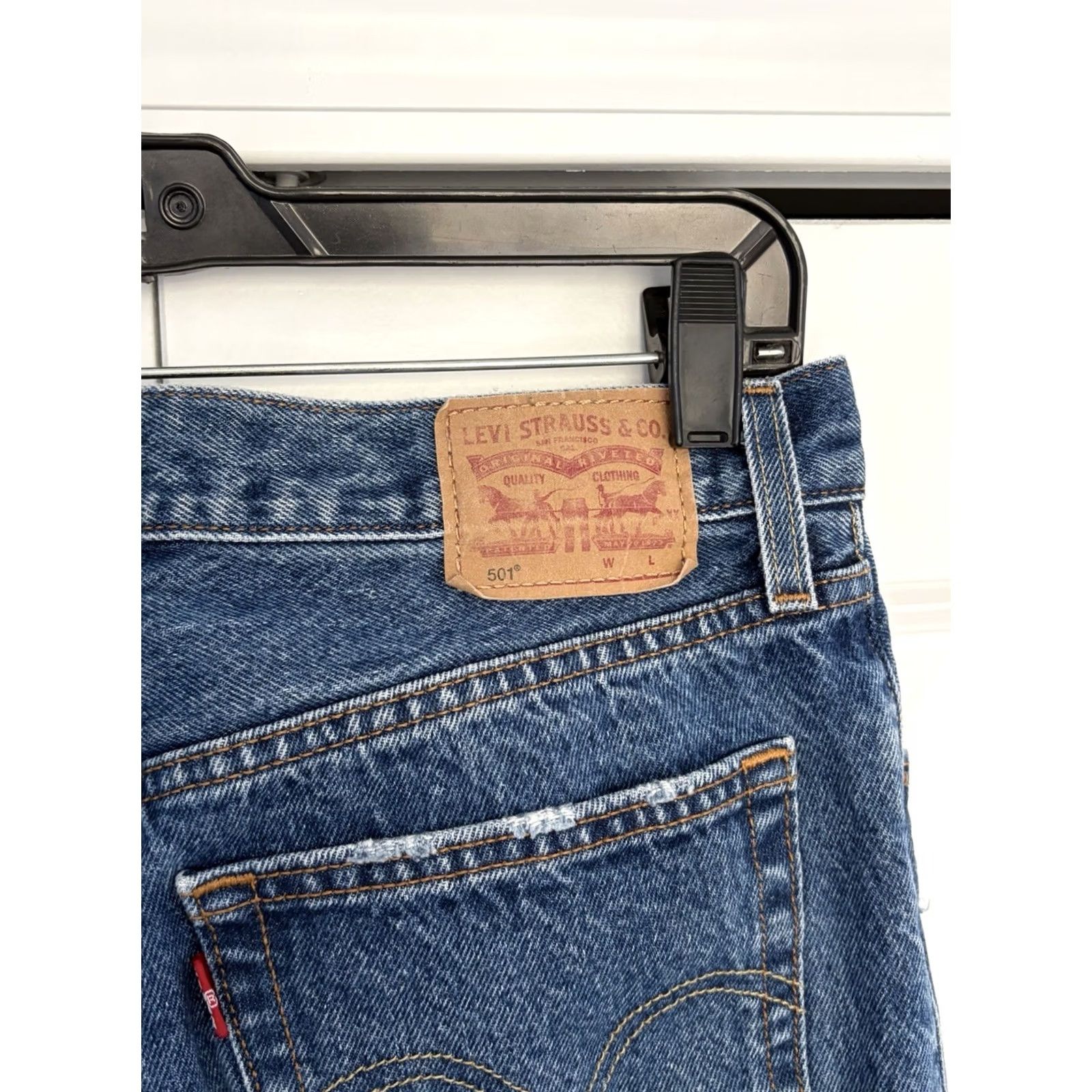 Levi's Levi's 501 Jeans Womens Blue Straight High Rise Distressed 29x30 Regular Denim Cotton Blend 5-Pocket Retro Logo N/AShape Size 29" - 4 Thumbnail