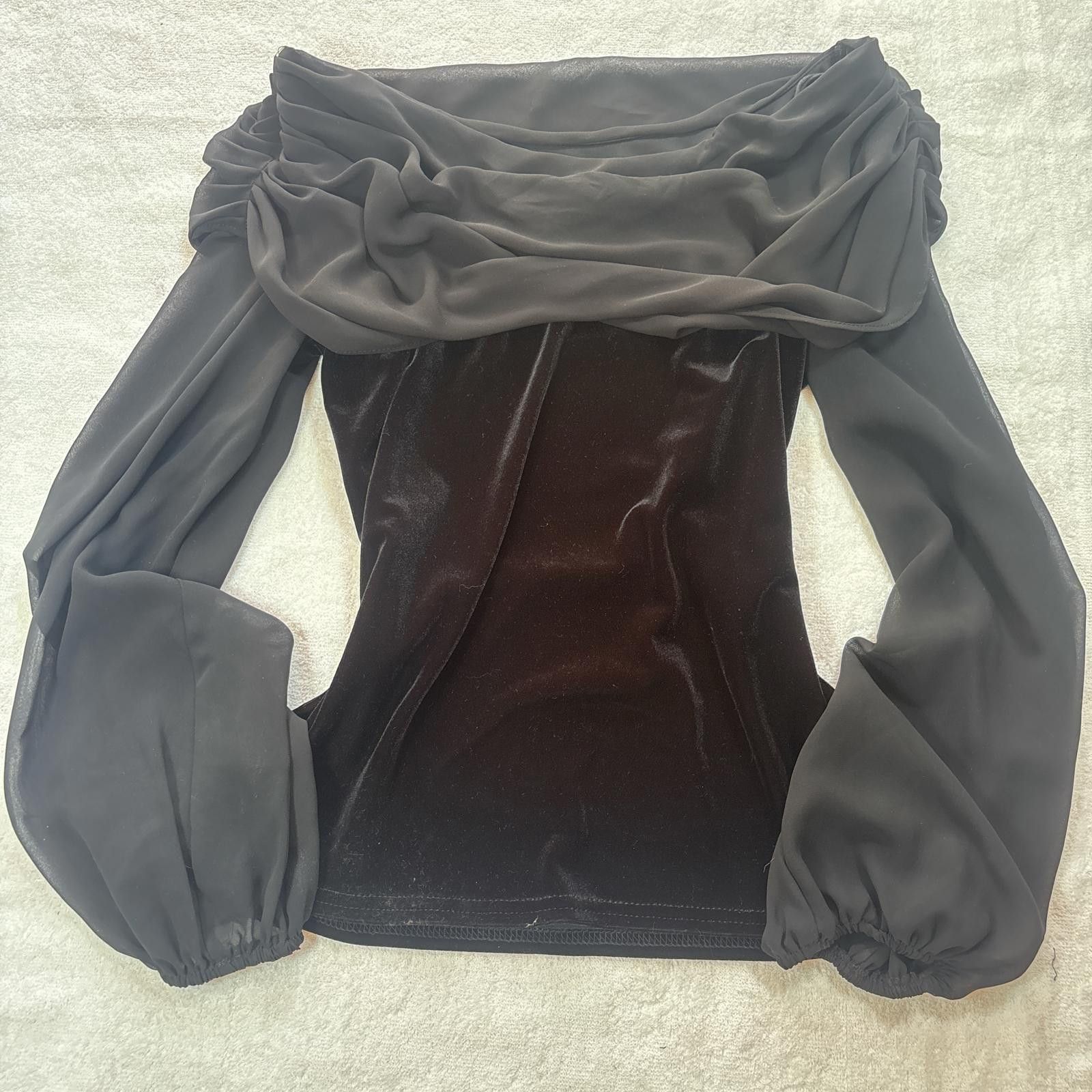 Other vintage velvet silky off the shoulder flowy blouse Size M / US 6-8 / IT 42-44 - 3 Thumbnail