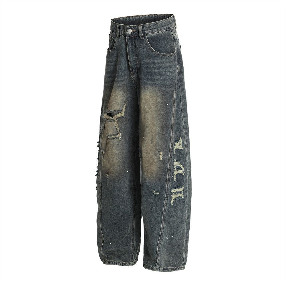 Japanese Brand × Jean Men's ink-splashed distressed punk ripped scimitar jeans Size US 32 / EU 48 - 2 Thumbnail