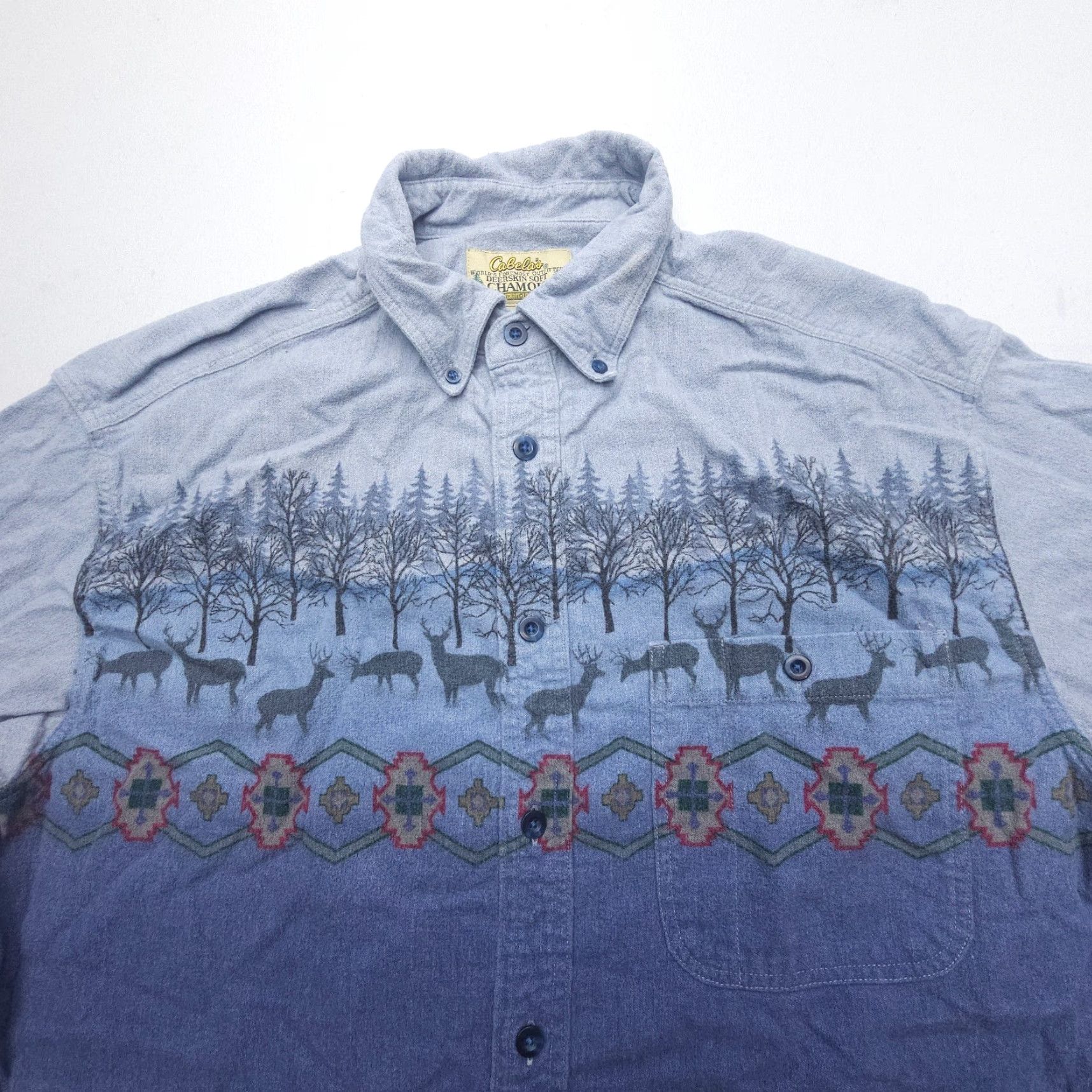 Vintage Cabela's Deerskin Soft Chamois Flannel Shirt Mens Large Blue Animal Print Western Button-Up Size US L / EU 52-54 / 3 - 5 Thumbnail