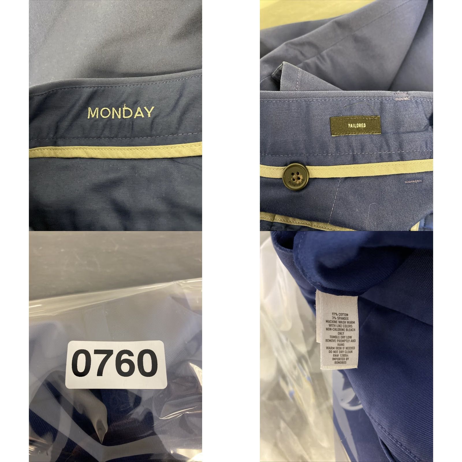Bonobos Bonobos Chino Pants Slim Men's 34x30 Blue Cotton Blend Stretch Flat Front 5-Pocket Logo Straight Rise Mid Vintage: No Size US 34 / EU 50 - 8 Thumbnail