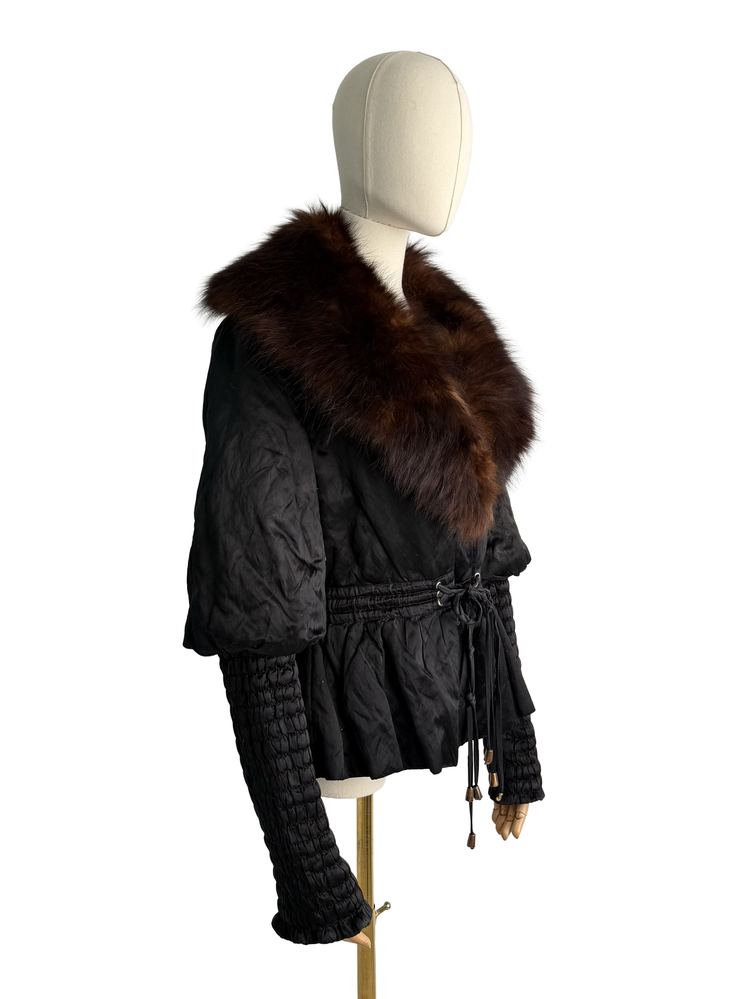 Vintage Vintage Jacket Real Fur Collar Ruched Sleeve Peplum Coat Size M / US 6-8 / IT 42-44 - 1 Thumbnail