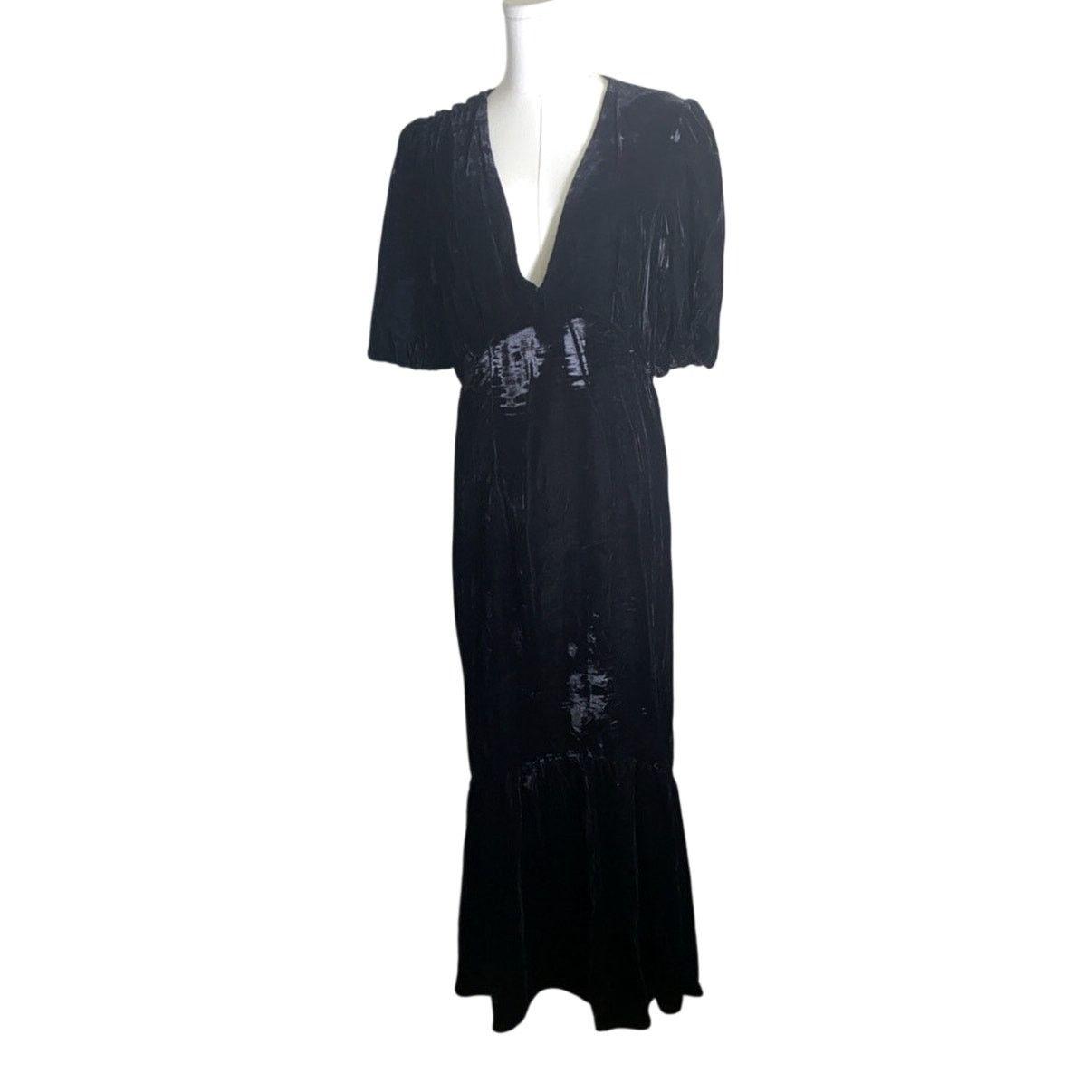 RHODE RHODE Black Velvet W/ Ruffle Hem MAXI DRESS Size 12 Lined Size XL / US 12-14 / IT 48-50 - 1 Thumbnail
