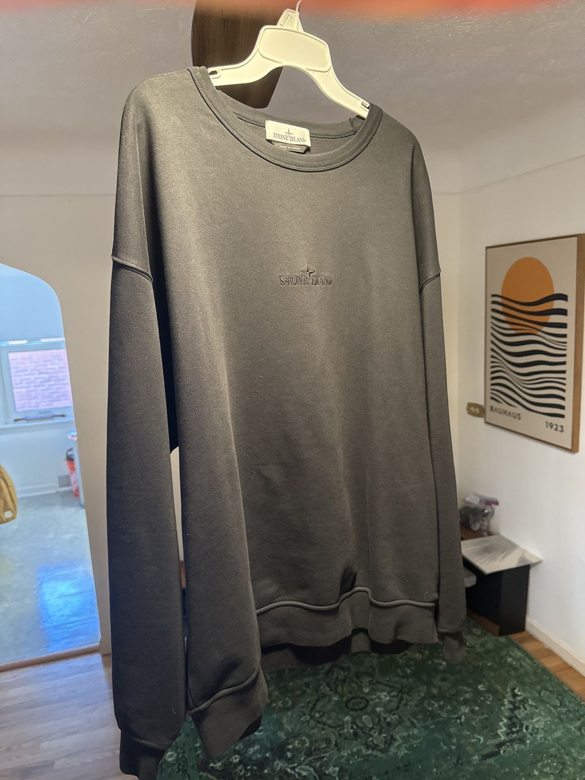 image of Stone Island Stitched Black Crewneck, Men's (Size 2XL)