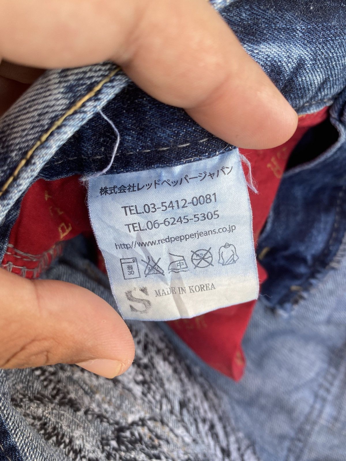 Japanese Brand Y2K Red Pepper Wing Motif Union Jack Denim Pants Size US 33 - 11 Thumbnail