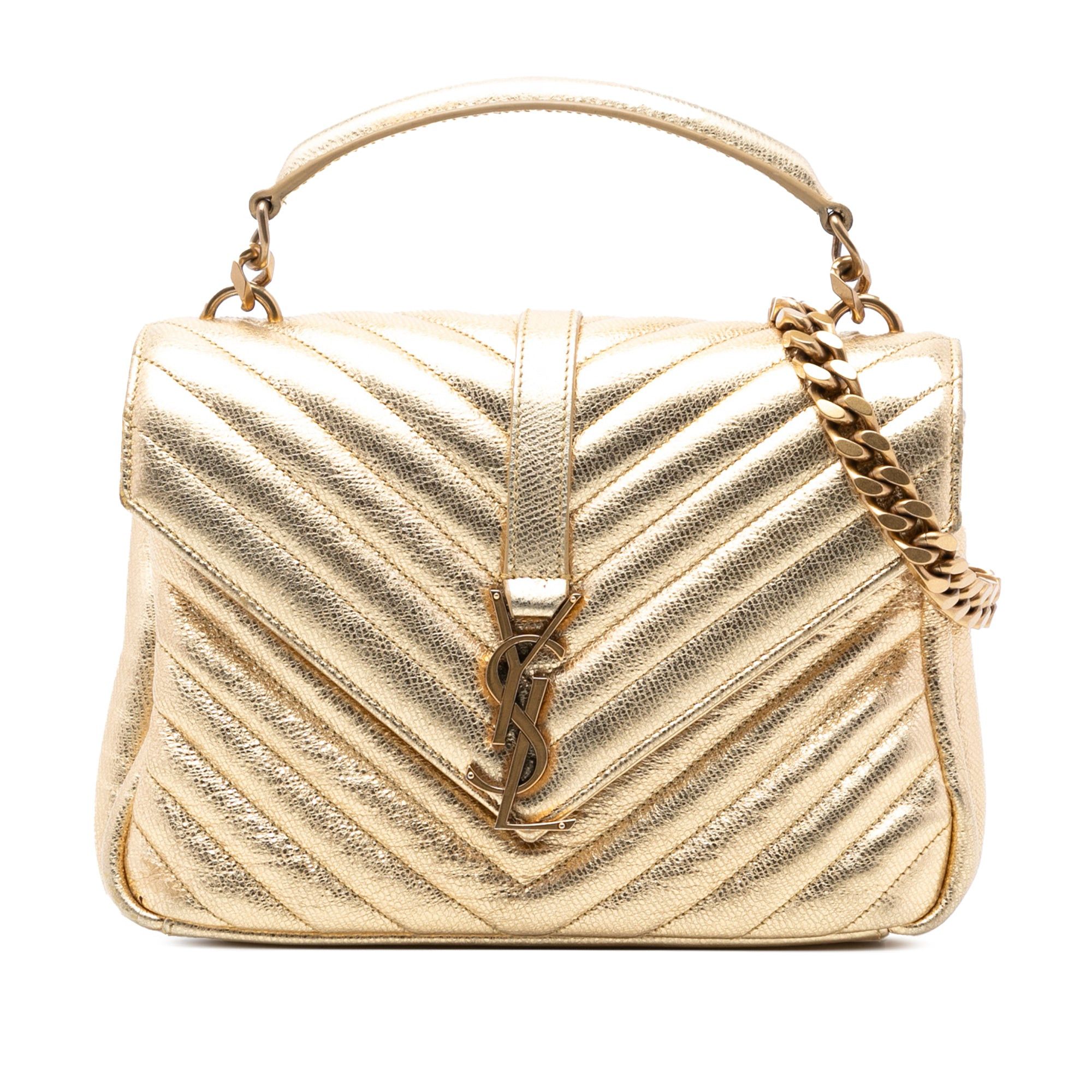 Medium Metallic Calfskin Chevron Monogram College Bag