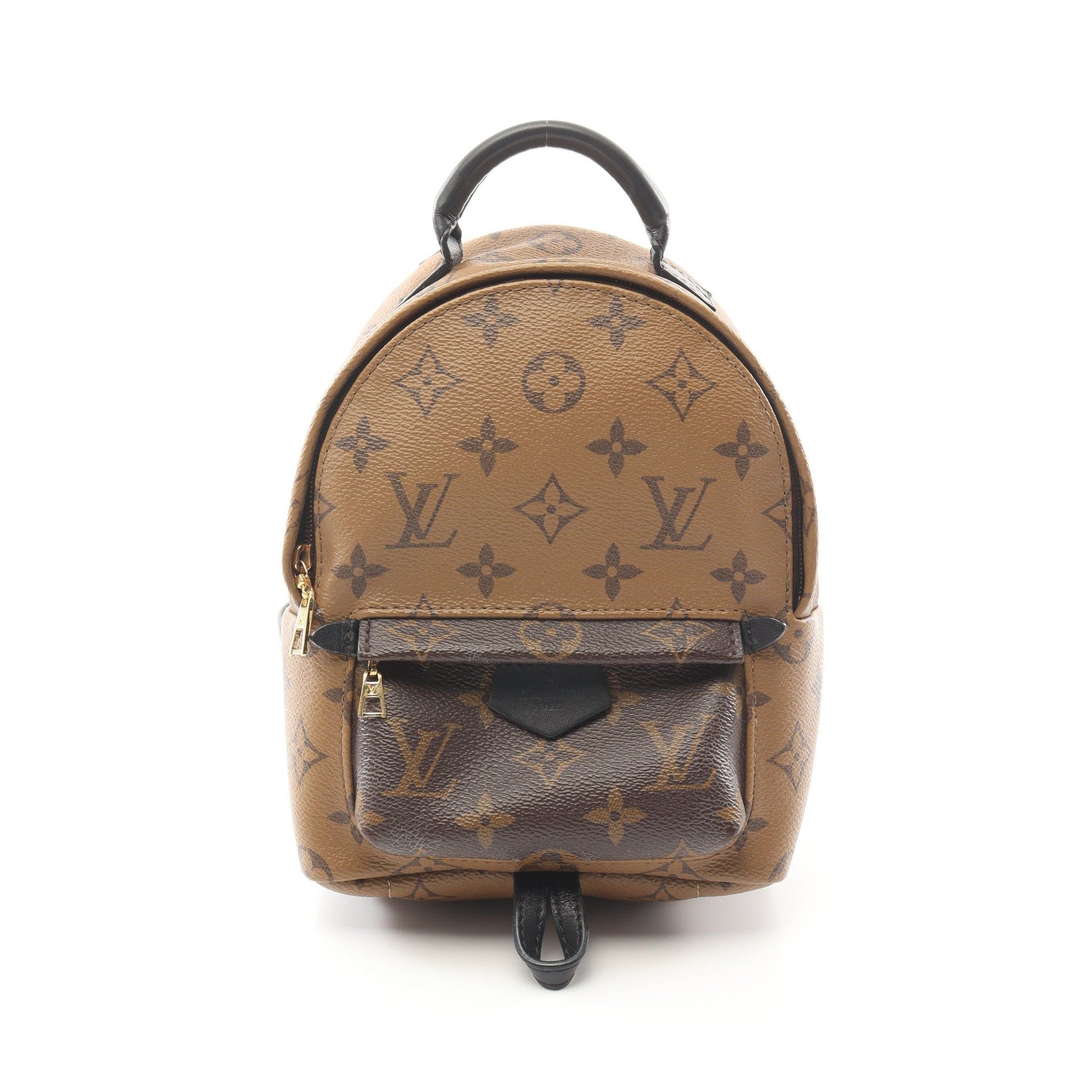 Louis Vuitton Palm Springs Backpack Mini Monogram Reverse Rucksack Leather Light Brown Dark