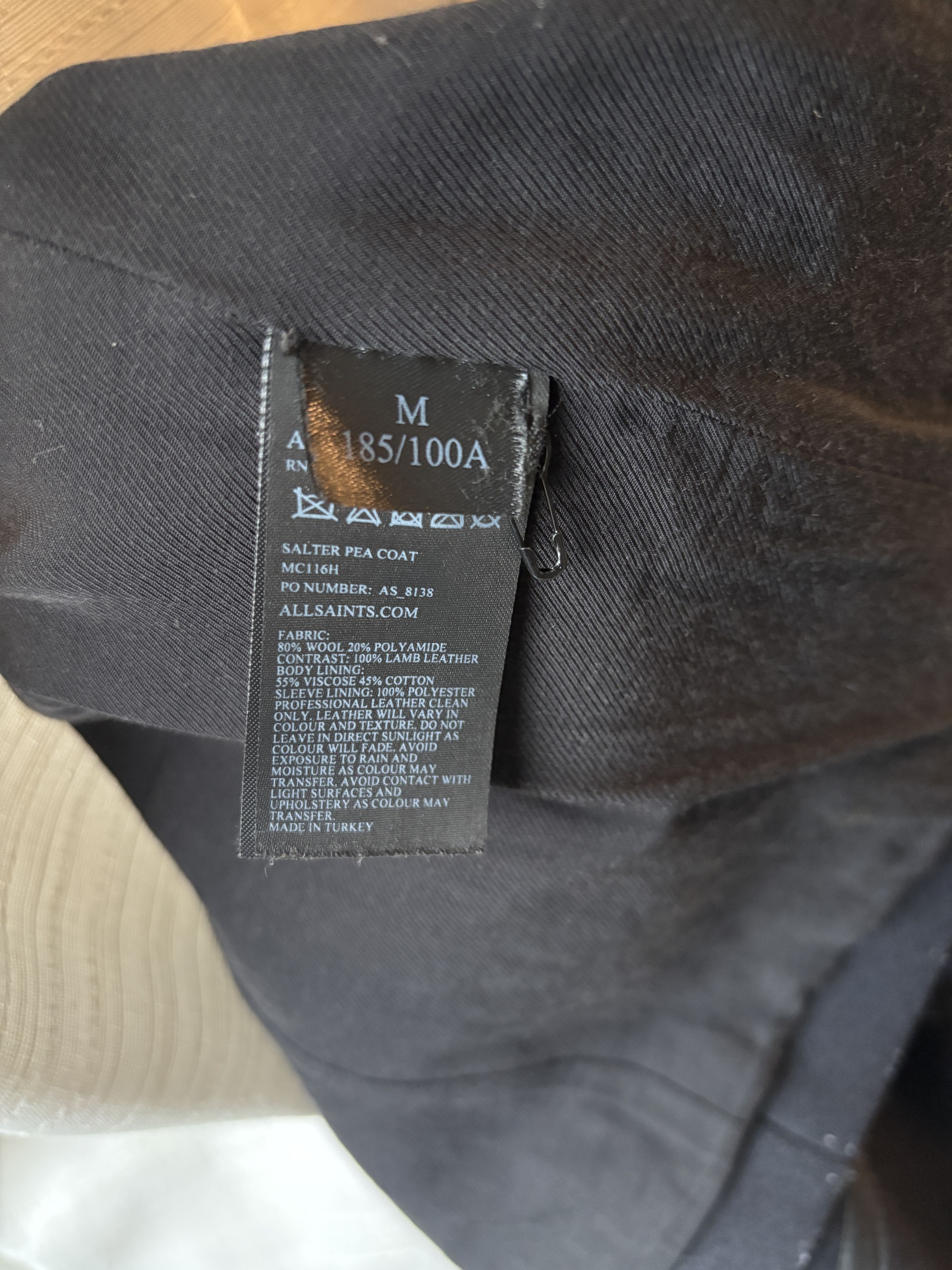 Allsaints $600 Salter Navy Wool Pea Coat Leather Trim- Medium Size US M / EU 48-50 / 2 - 14 Thumbnail