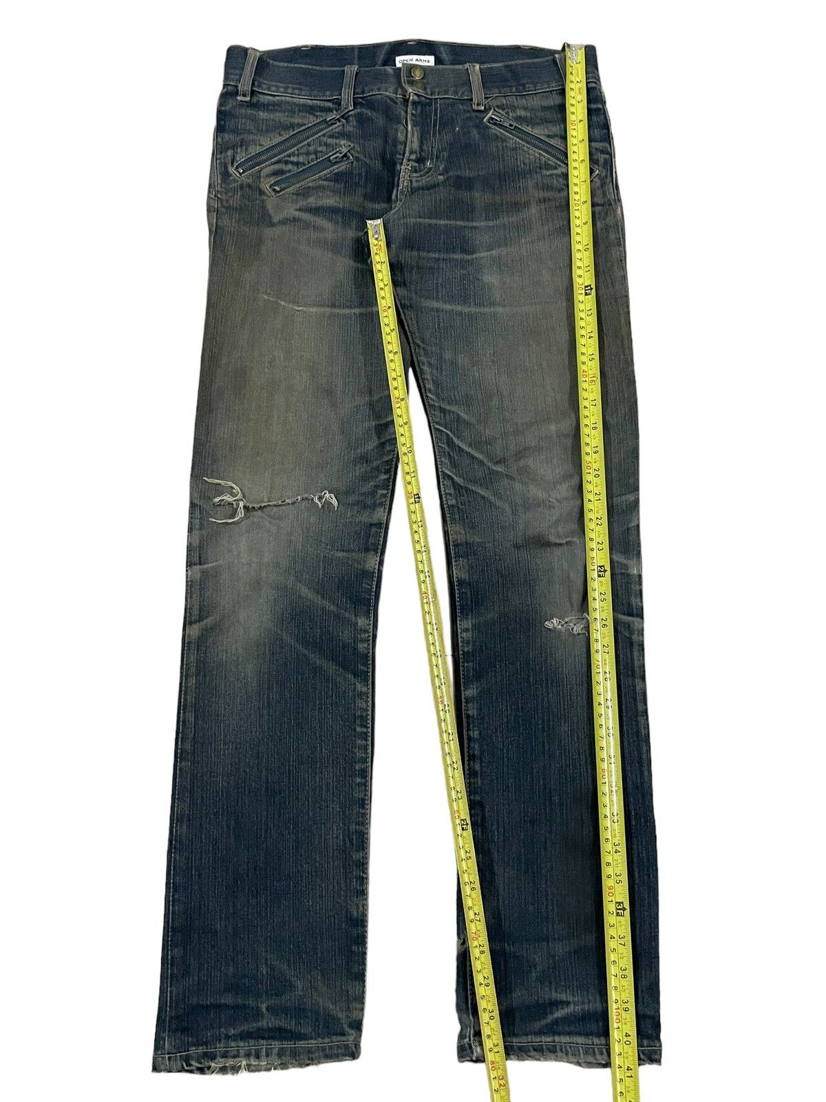 If Six Was Nine Vtg Japanese Multi Zip Bondage Style Mud Wash Ripped Jeans Size US 33 - 16 Thumbnail
