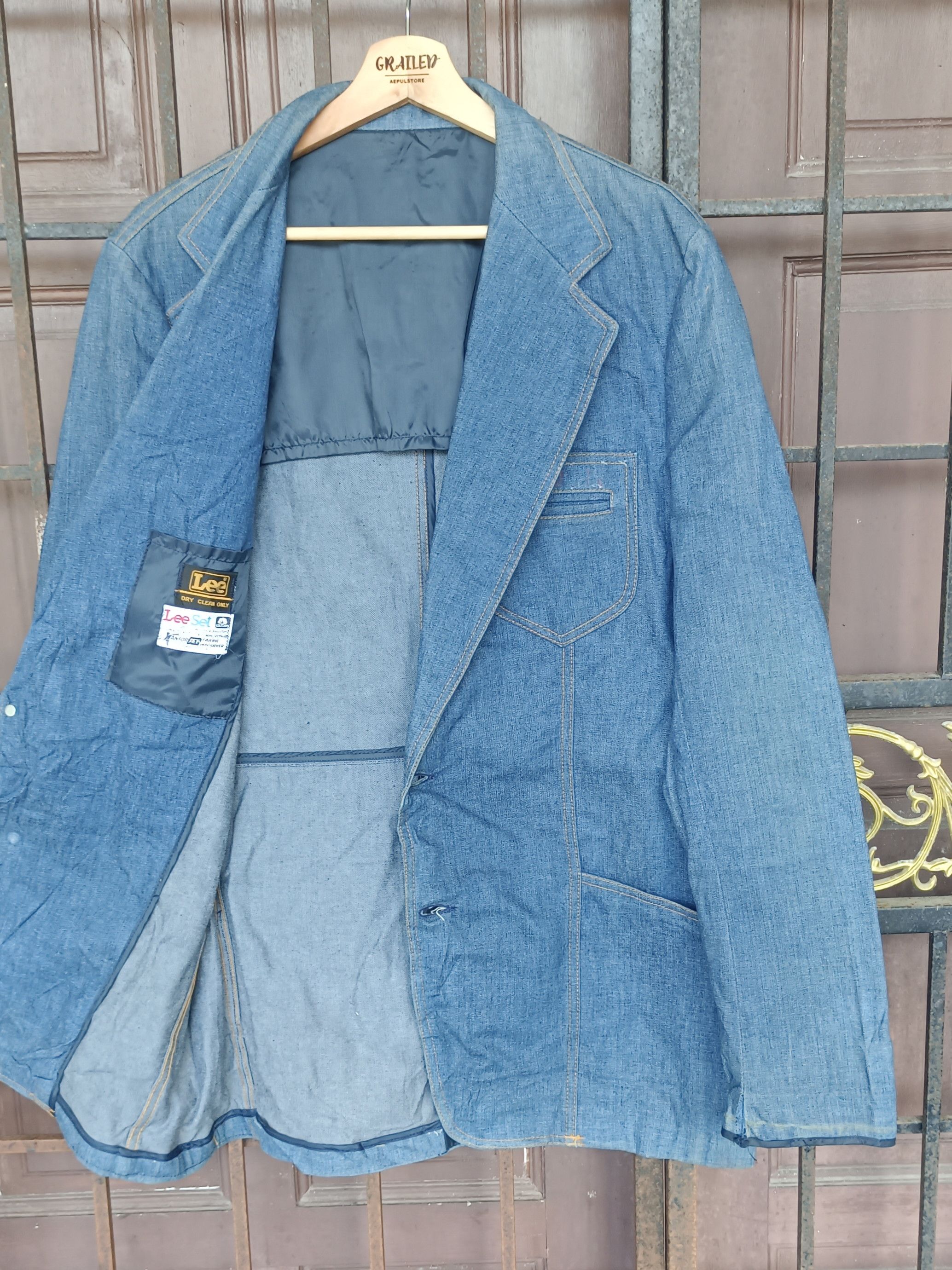 Lee Rare🔥🔥 70s Lee Denim Men Blazer Size US M / EU 48-50 / 2 - 2 Thumbnail