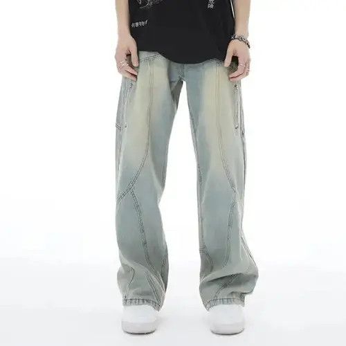 VIBE Topstitched Seam Baggy Flared Jeans Men y2k Size US 32 / EU 48 - 1 Thumbnail