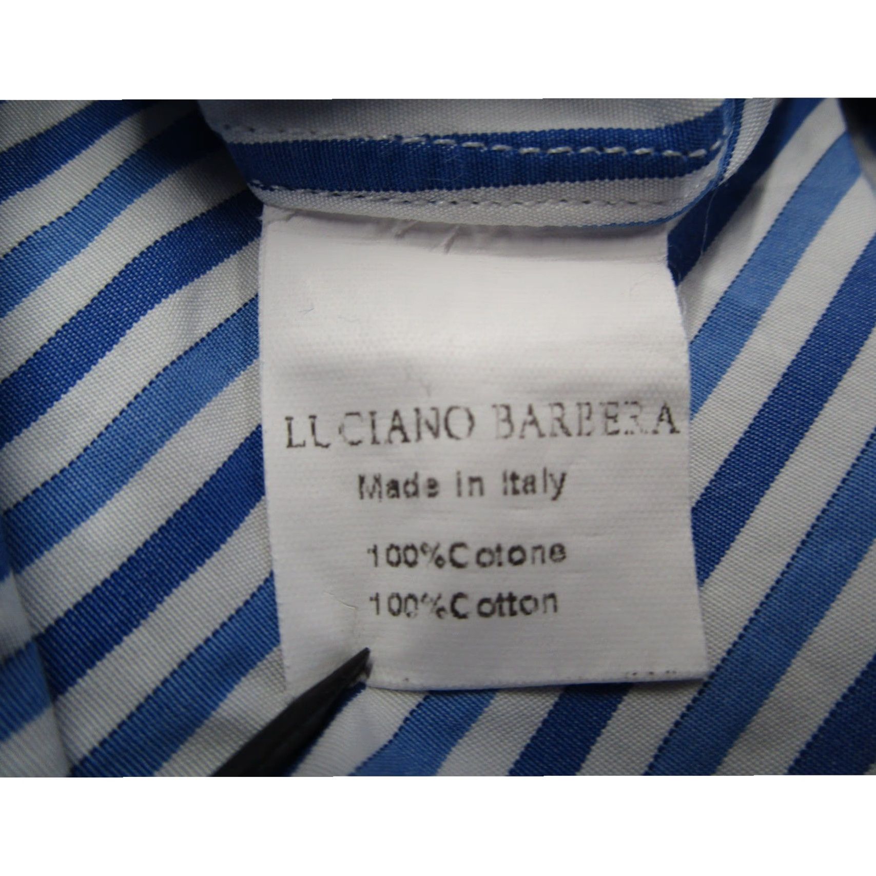 Vintage Luciano Barbera Shirt Men Large Blue White Striped Club Collar Button Down Italy Size US L / EU 52-54 / 3 - 4 Thumbnail