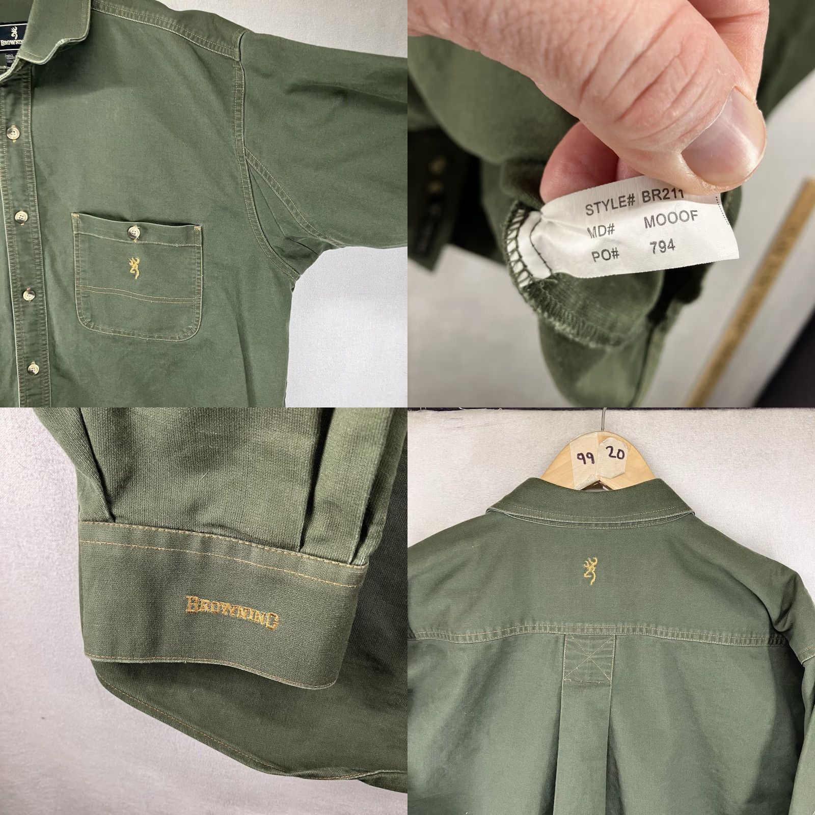 Vintage VINTAGE Browning Shirt Mens Large Green Textured Chest Pockets Point Collar Heavy Cotton Casual Workwear All Seasons Long Sleeve Logo Button-Front Size US L / EU 52-54 / 3 - 10 Thumbnail