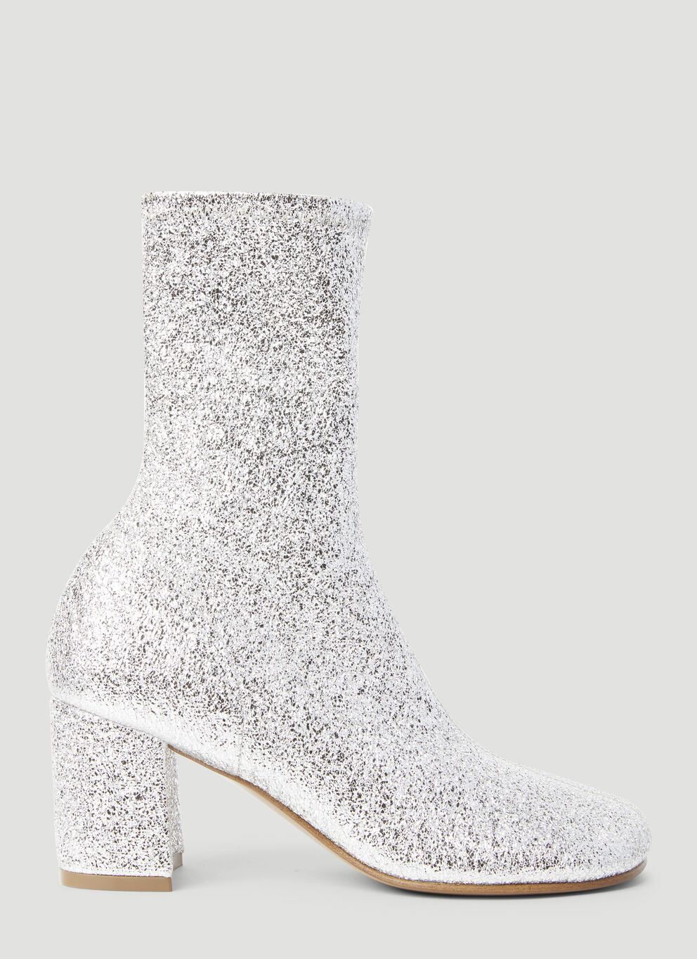 image of Dries Van Noten Glitter Block Heel Shoes Boots in Silver, Women's (Size 6)