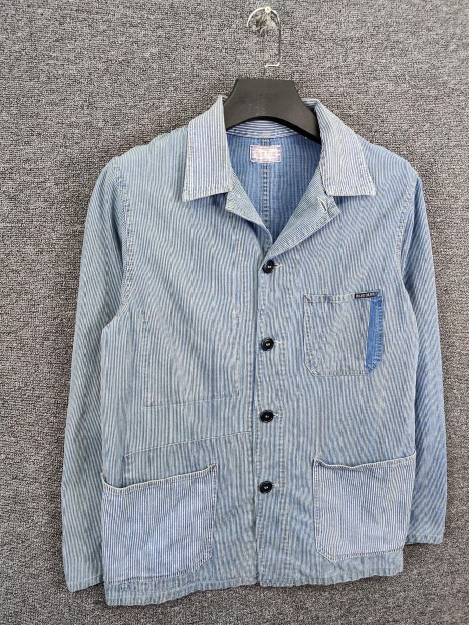 Blue Blue Japan Vintage 90s Blue Blue Japan Indigo Stripe Chore Jacket Size US L / EU 52-54 / 3 - 5 Thumbnail