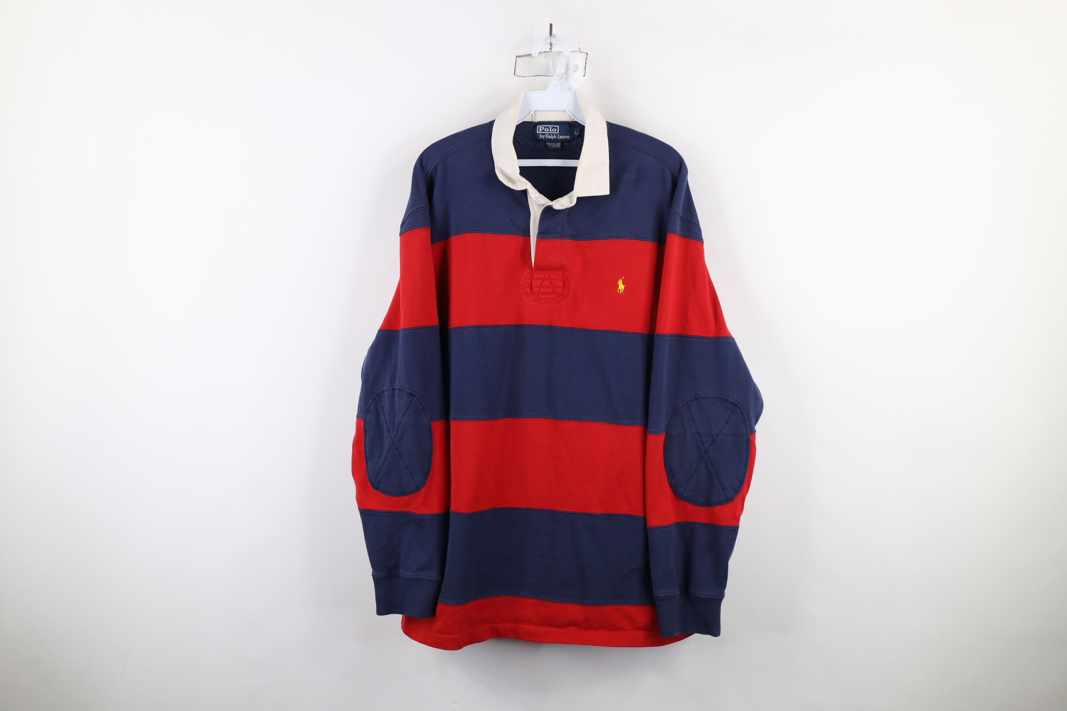 Ralph Lauren × Vintage Vintage 90s Ralph Lauren Elbow Patch Long Sleeve Rugby Polo Size US L / EU 52-54 / 3 - 1 Thumbnail