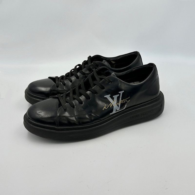 Louis Vuitton Louis Vuitton Black Leather Low-Top Sneakers - Size US 9.5 / EU 42-43 - 1 Thumbnail