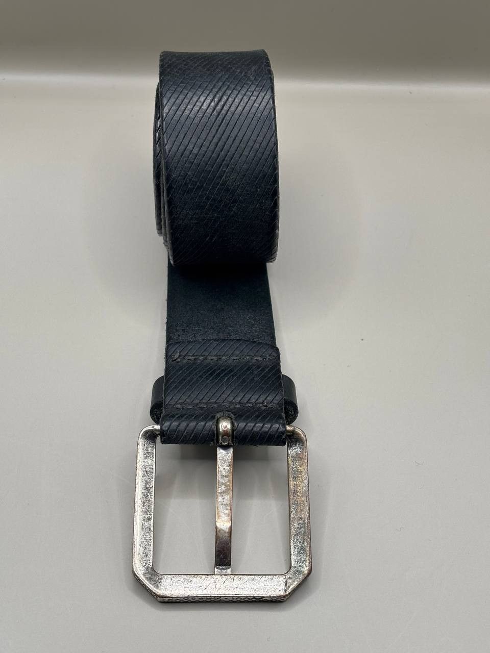 Replay Replay Black Leather Belt 106cm Made in Italy Textured Logo Size 38 - 4 Thumbnail