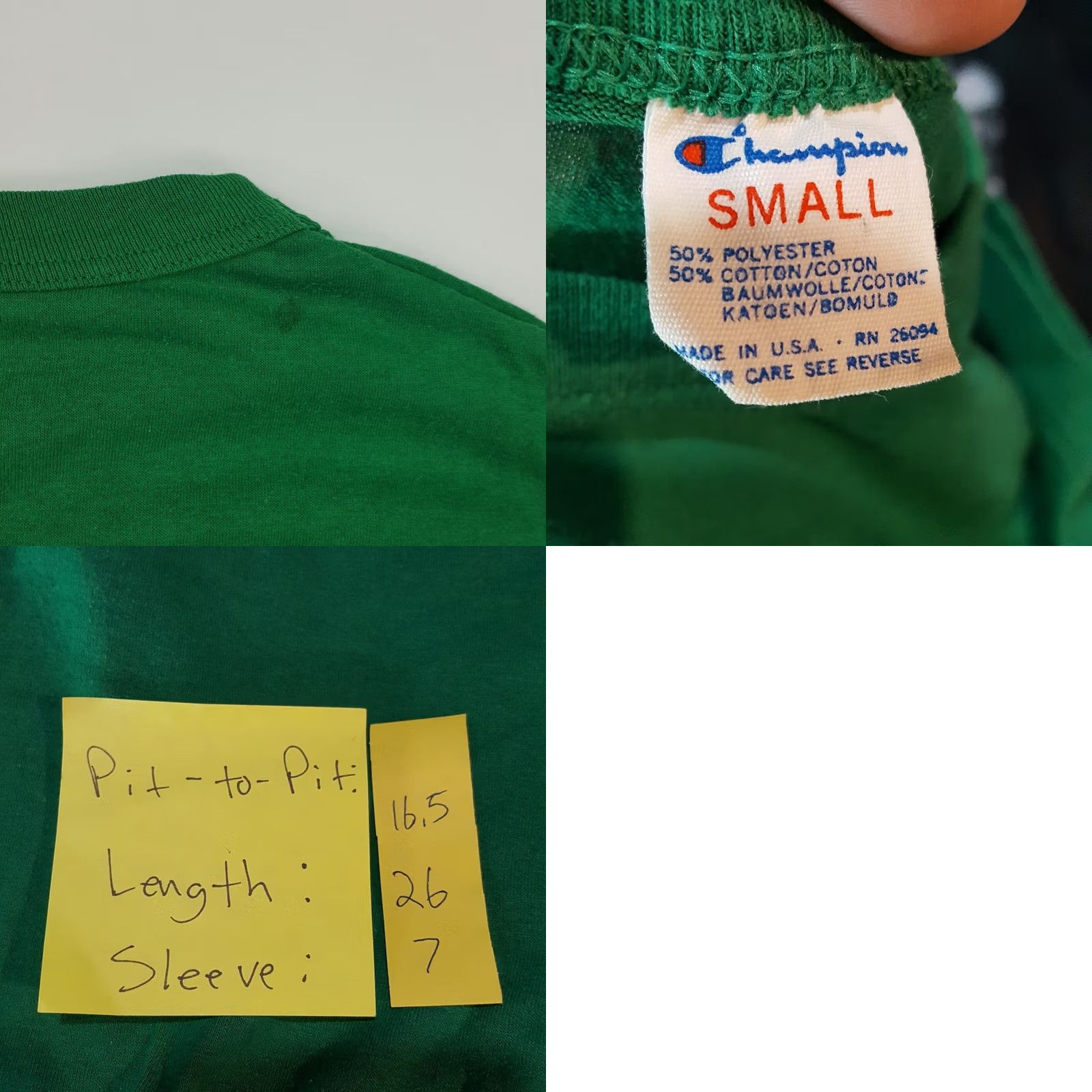 Champion VINTAGE Champion Green USA Made Men's XS T Shirt athletic 80s 90s Graphic Print Blank Short Sleeve Crew Neck USA University College American Mens Size US XS / EU 42 / 0 - 8 Thumbnail