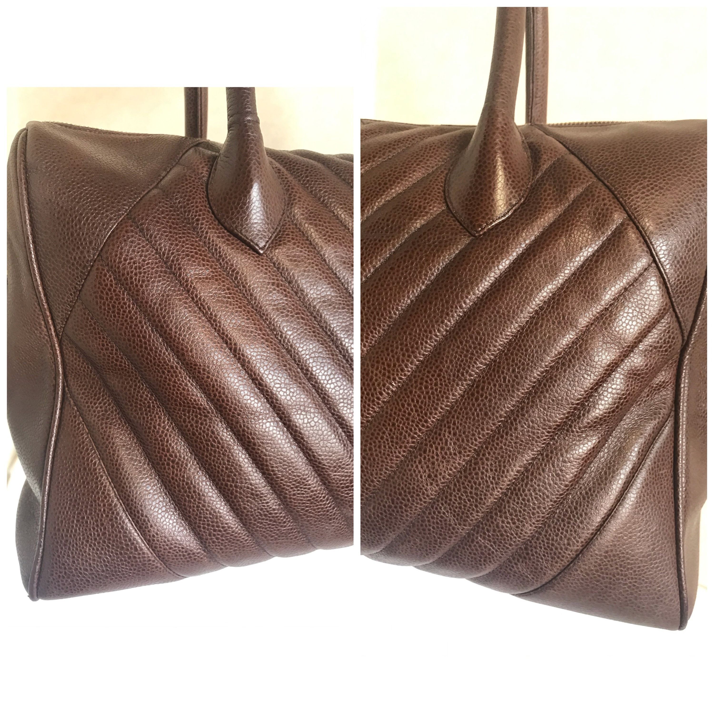 Chanel Vintage CHANEL brown caviarskin v stitch, chevron style bag, Size ONE SIZE - 5 Thumbnail