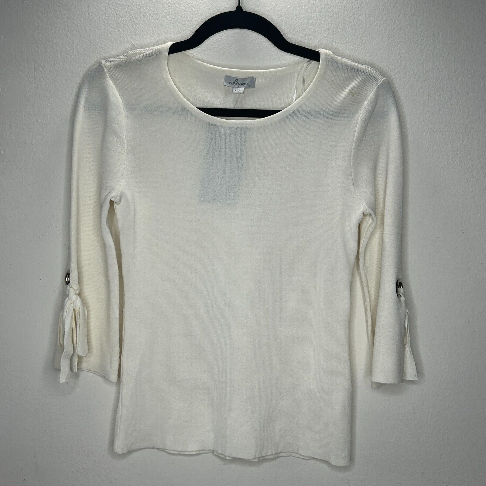 Other NWT Olivia Warren Off-White 3/4 Grommet Tie-Sleeve Sweater S Size S / US 4 / IT 40 - 8 Thumbnail