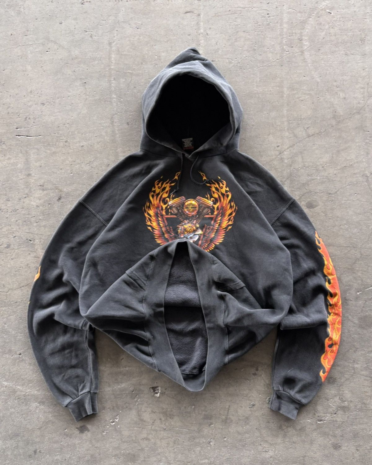 Harley Davidson 🔥RARE🔥1996s V-Twin Harley Davidson Flame Faded Black Hoodie Size US L / EU 52-54 / 3 - 4 Thumbnail
