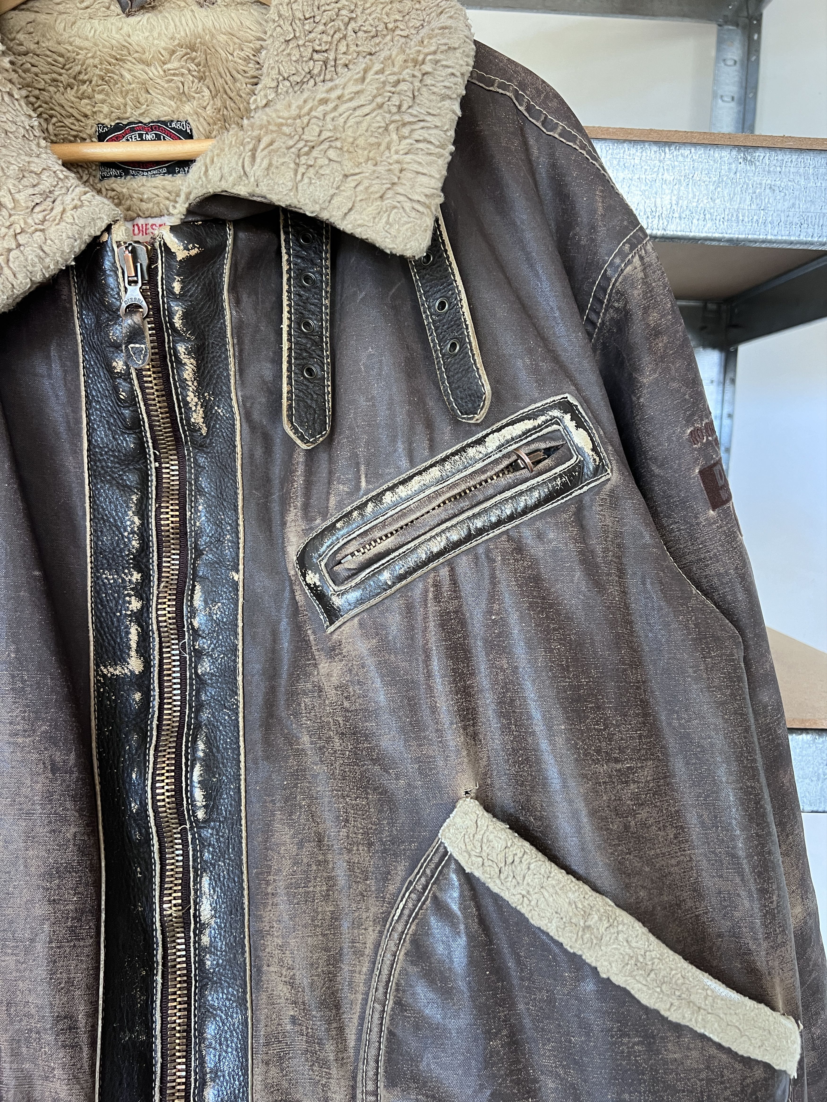 Diesel Diesel Vintage DMB 1955 Wax Sheepskin Distressed Jacket Size US XXL / EU 58 / 5 - 7 Thumbnail