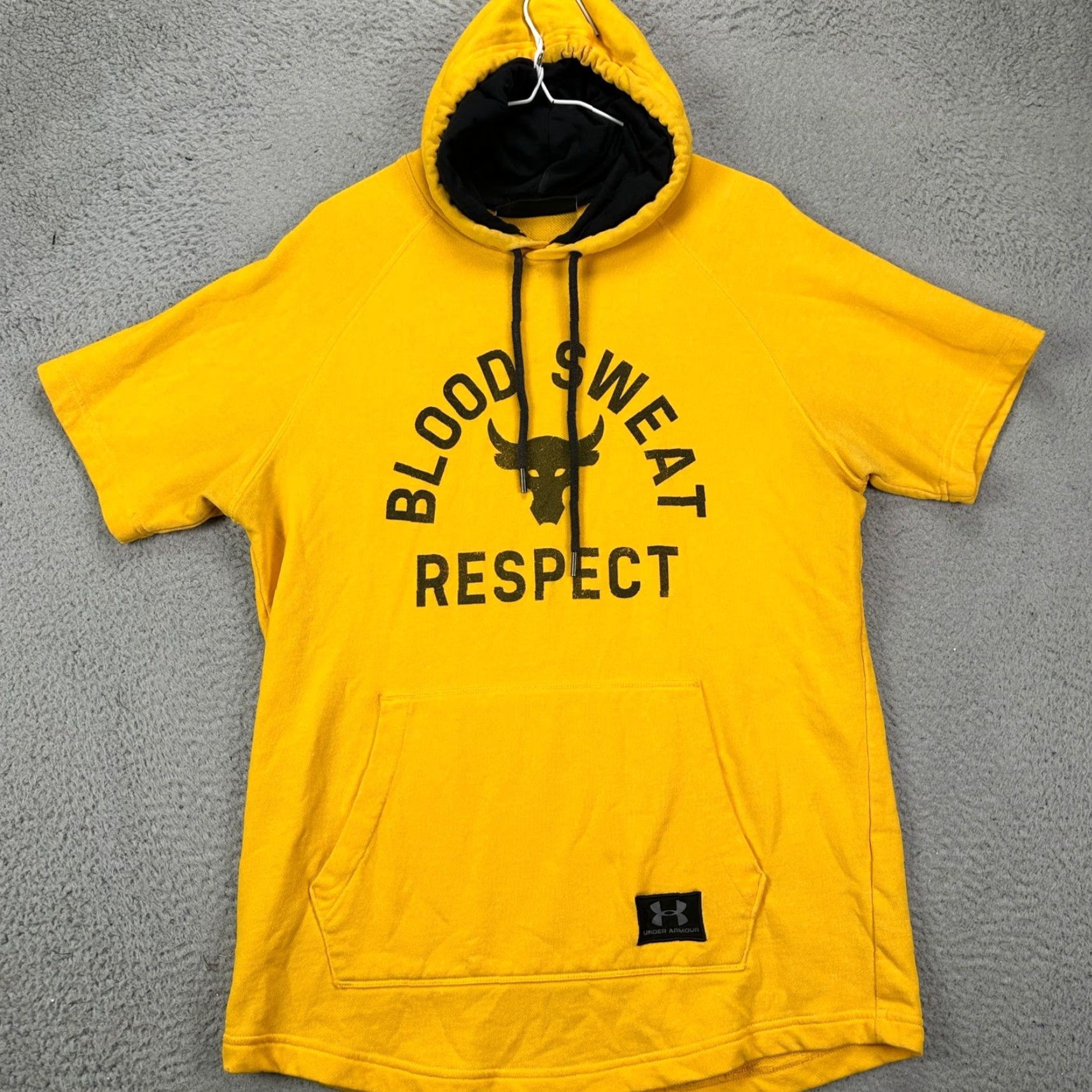 Under Armour Under Armour Project Rock Short Sleeve Hoodie Mens Yellow Blood Sweat Respect Graphic Print Kangaroo Pocket Hooded Athletic M Size US M / EU 48-50 / 2 - 2 Thumbnail