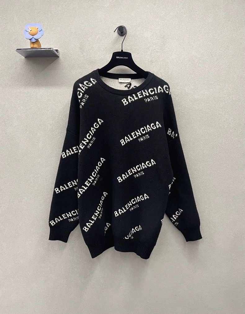 Balenciaga size 38 Black Full Print Logo Sweater