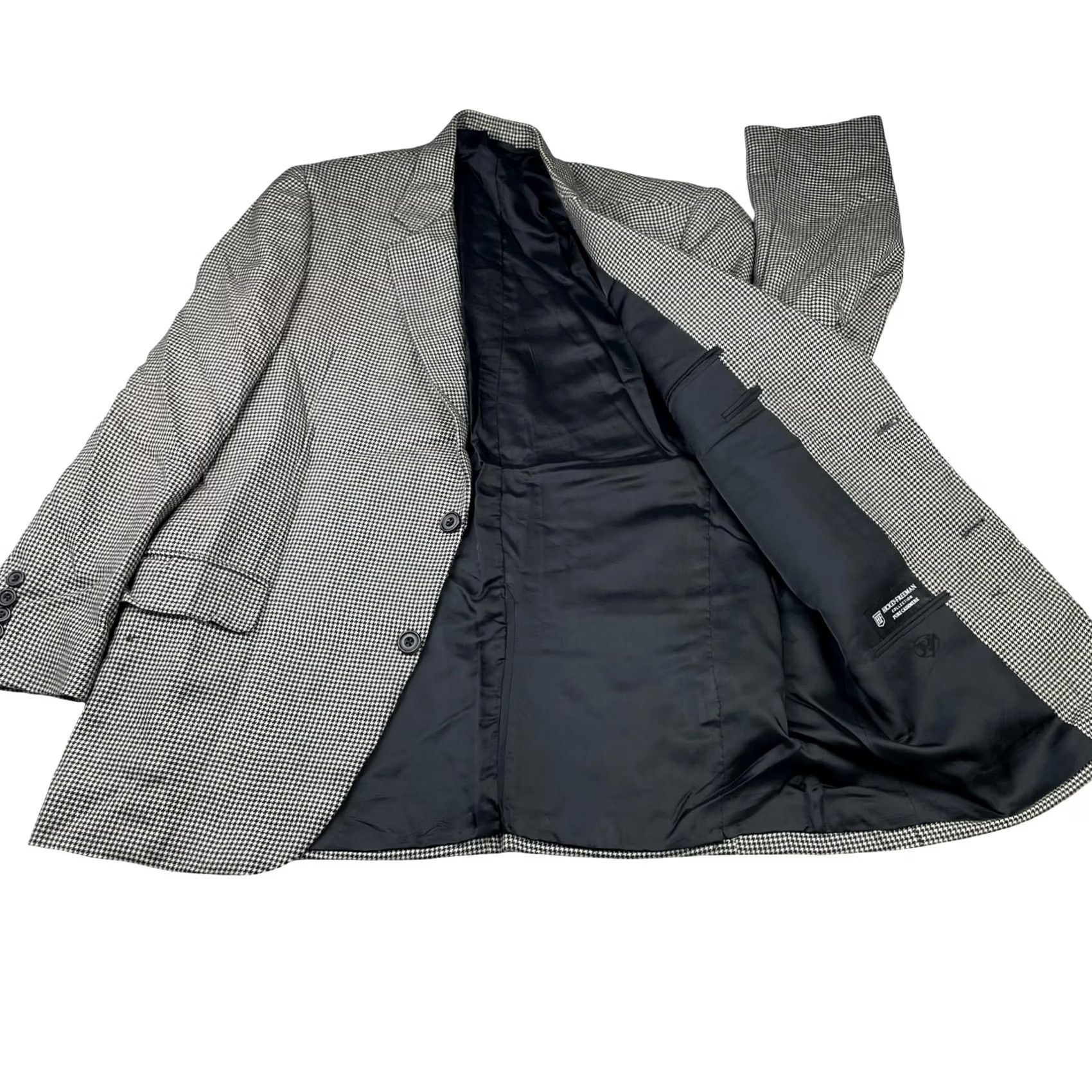 Vintage Hickey Freeman Blazer 100% Cashmere Black Houndstooth Two-Button 42R Men’s Boardroom Ventless Regular Jacket Coat Size 42R - 3 Thumbnail