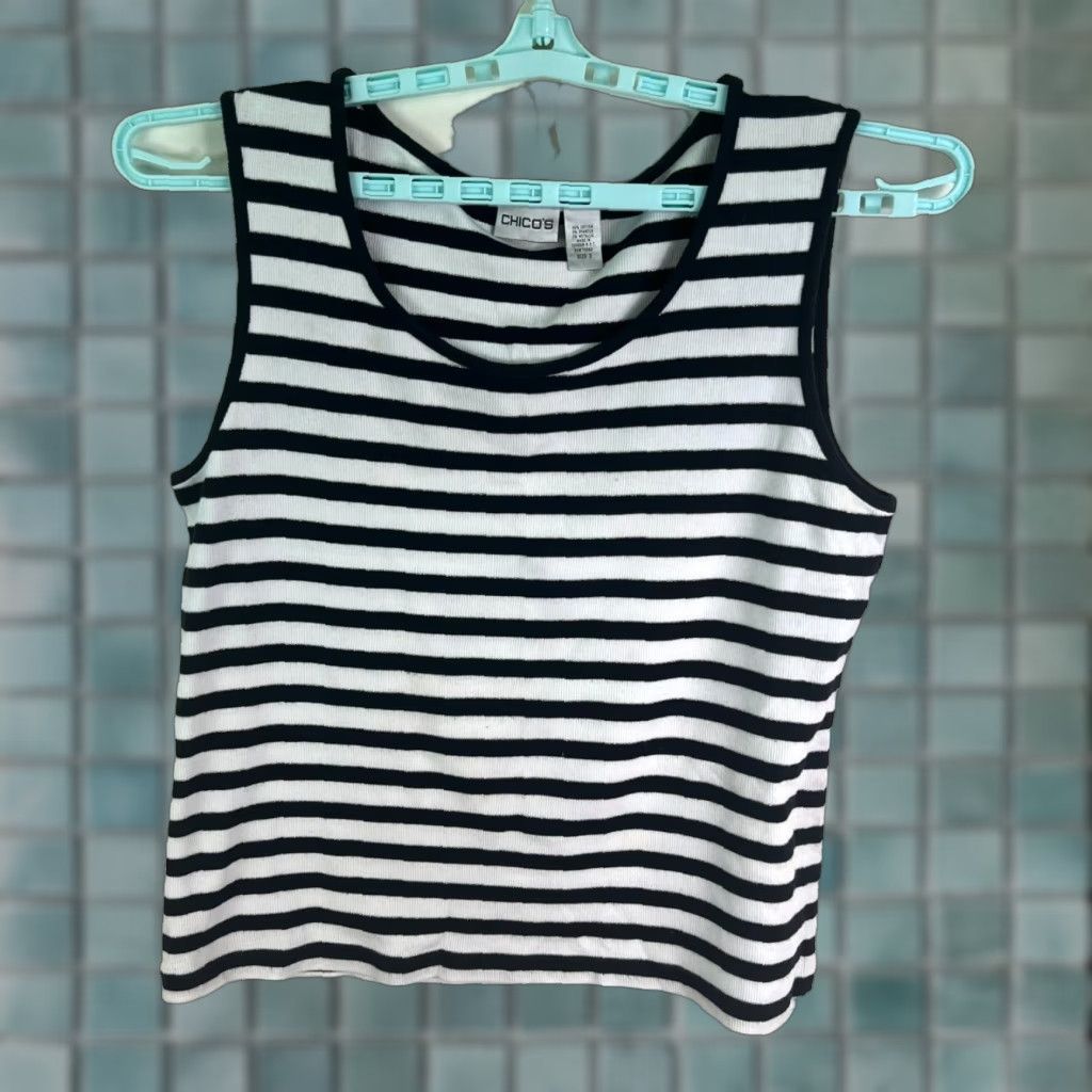 Vintage Chico's Tank Women Size 3 Black/White Striped Tank Top Size XS / US 0-2 / IT 36-38 - 1 Thumbnail