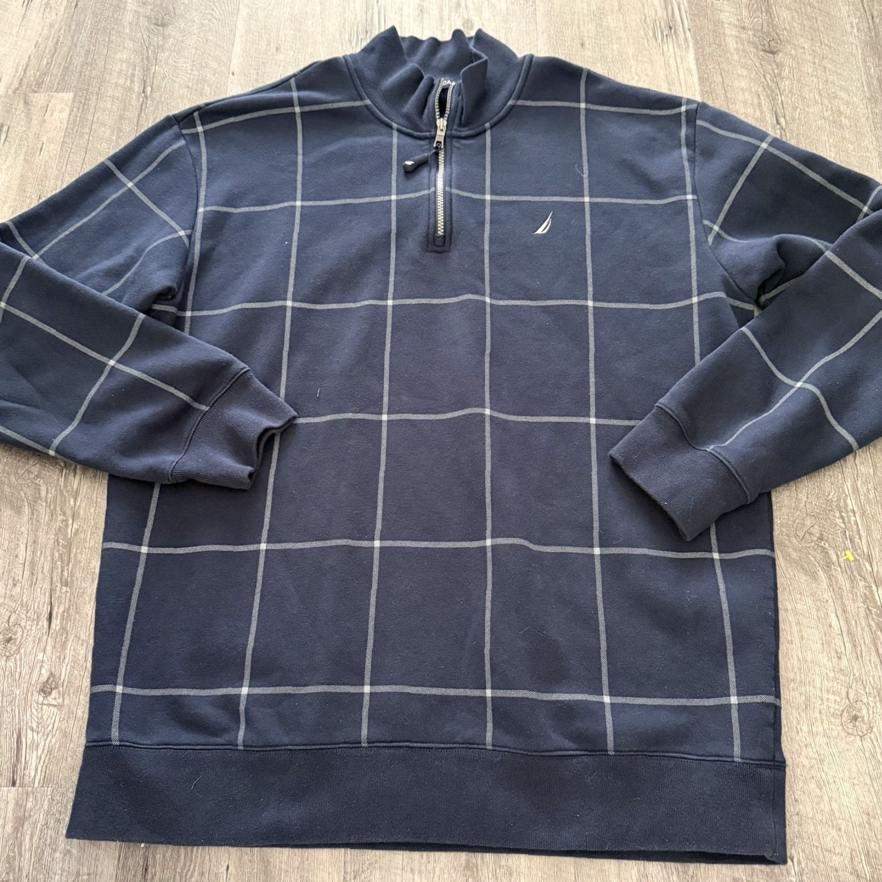 Nautica Nautica 1/4 Zip Sweatshirt Plaid Blue Pullover Logo Mock Collar Mens XXL Size US XXL / EU 58 / 5 - 6 Thumbnail