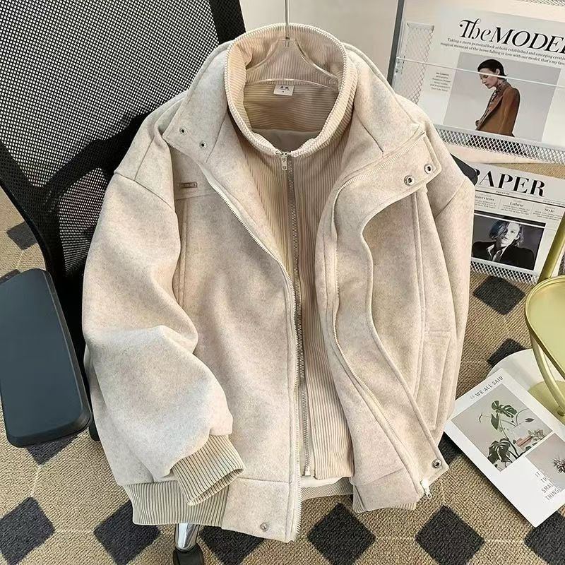 Vintage Oatmeal Wool-Blend Fake Two-Piece Bomber Jacket Size US M / EU 48-50 / 2 - 2 Thumbnail