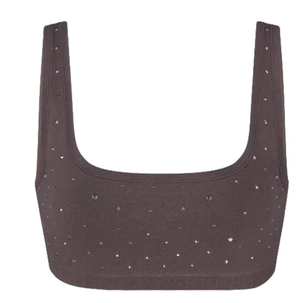 Designer SKB1711 Skims NWT Outdoor Rhinestone Bralette Grey Chalk XXS Size ONE SIZE - 1 Thumbnail