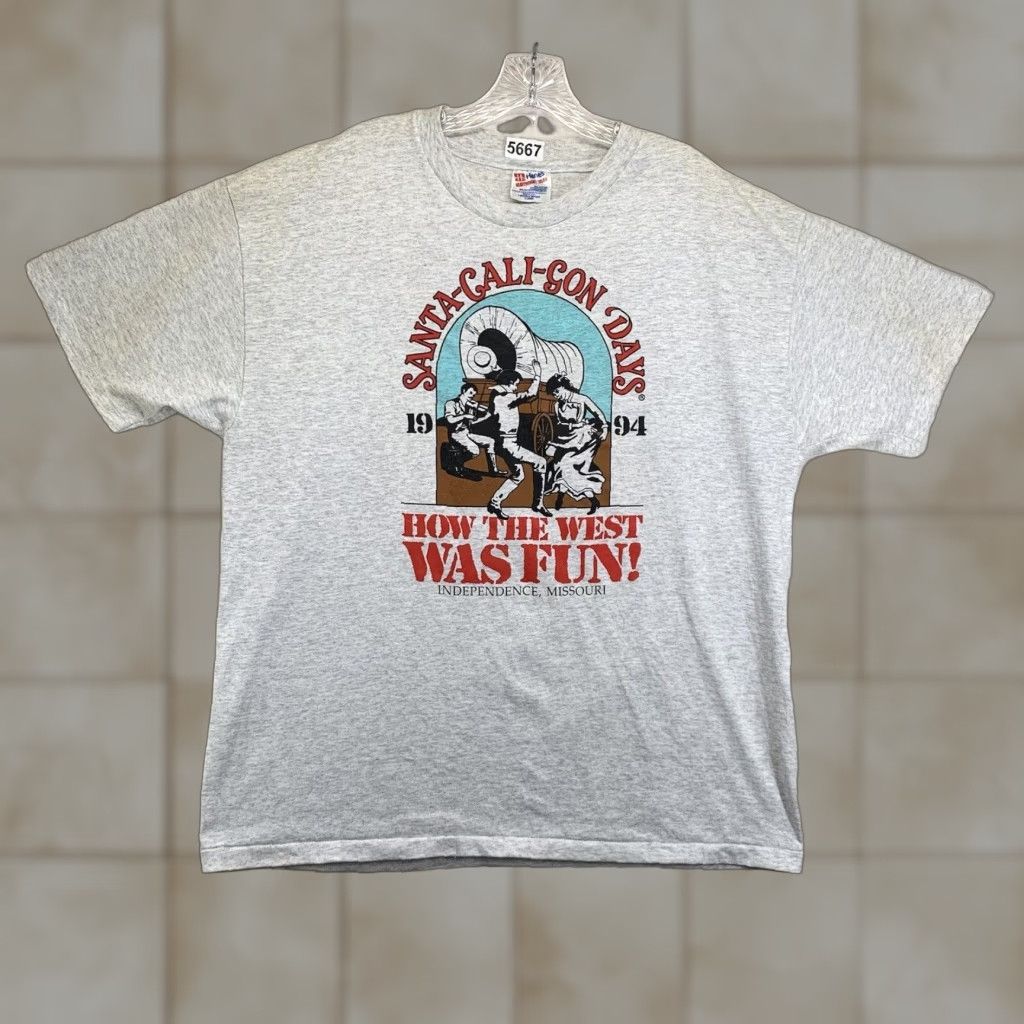 Hanes VINTAGE 90s Hanes Graphic T-Shirt Men’s Large Country Dance Horse Wagon Unisex Gray Size US L / EU 52-54 / 3 - 1 Thumbnail
