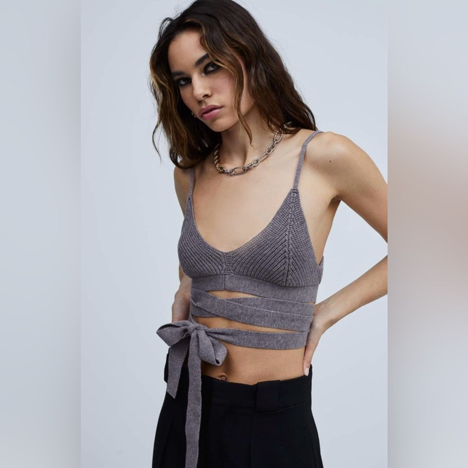 For Love & Lemons NWT For Love and Lemons $129 Gray Knit Wrap Top size XL Size XL / US 12-14 / IT 48-50 - 1 Thumbnail