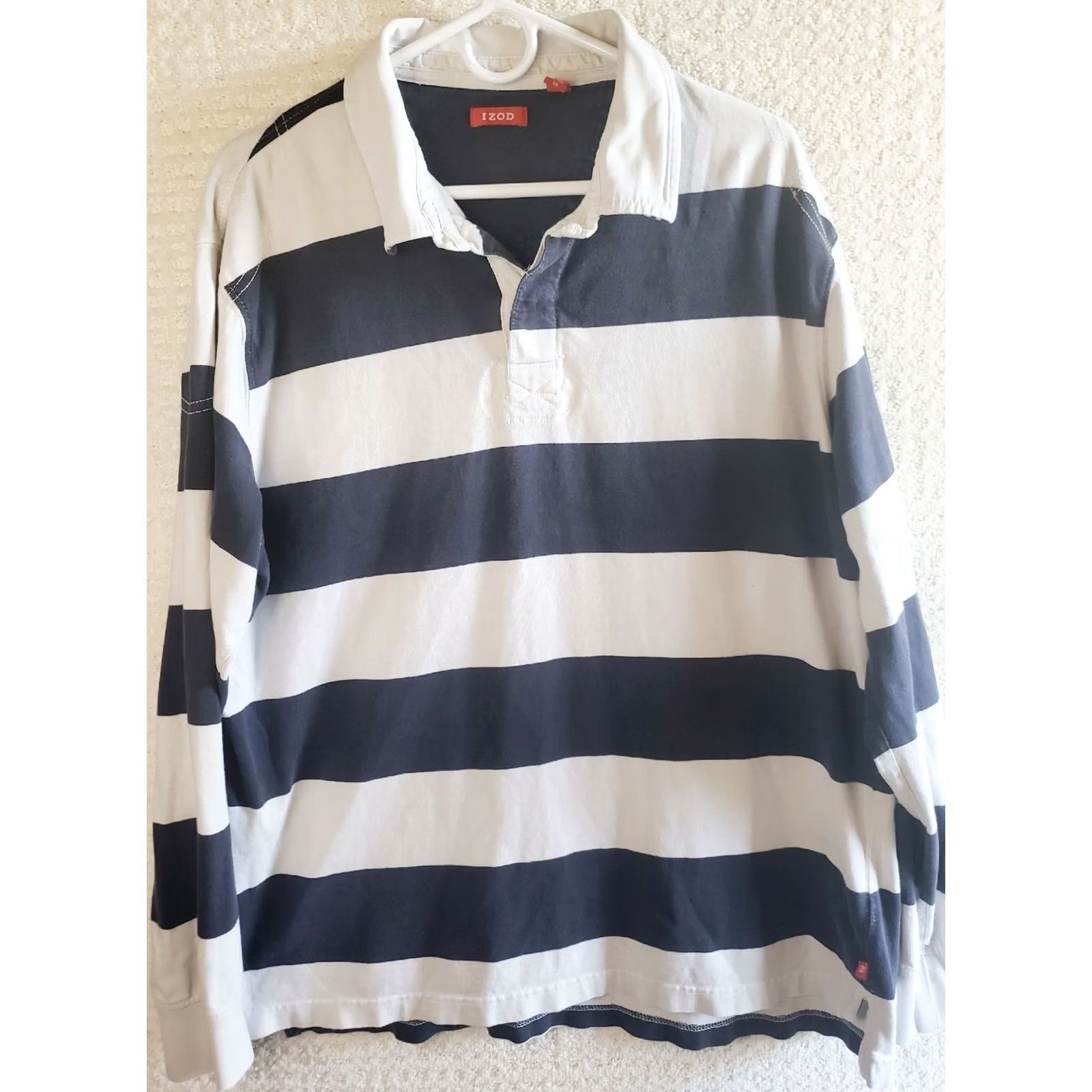Izod VINTAGE IZOD Rugby Polo Shirt Men XL Blue White Stripe Cotton Long Sleeve EUC Size US XL / EU 56 / 4 - 2 Thumbnail