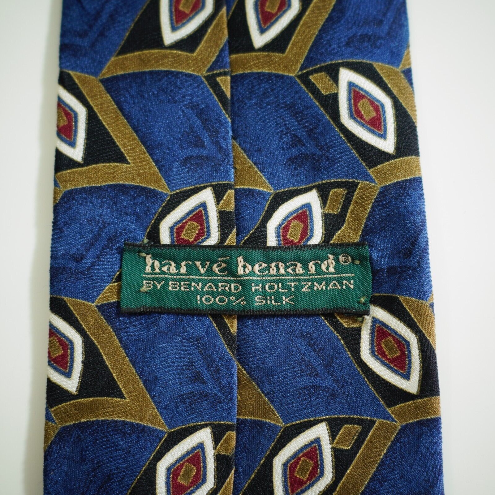 Vintage Harve Benard Blue Tan Geometric Abstract Jacquard Print Silk Size ONE SIZE - 3 Thumbnail