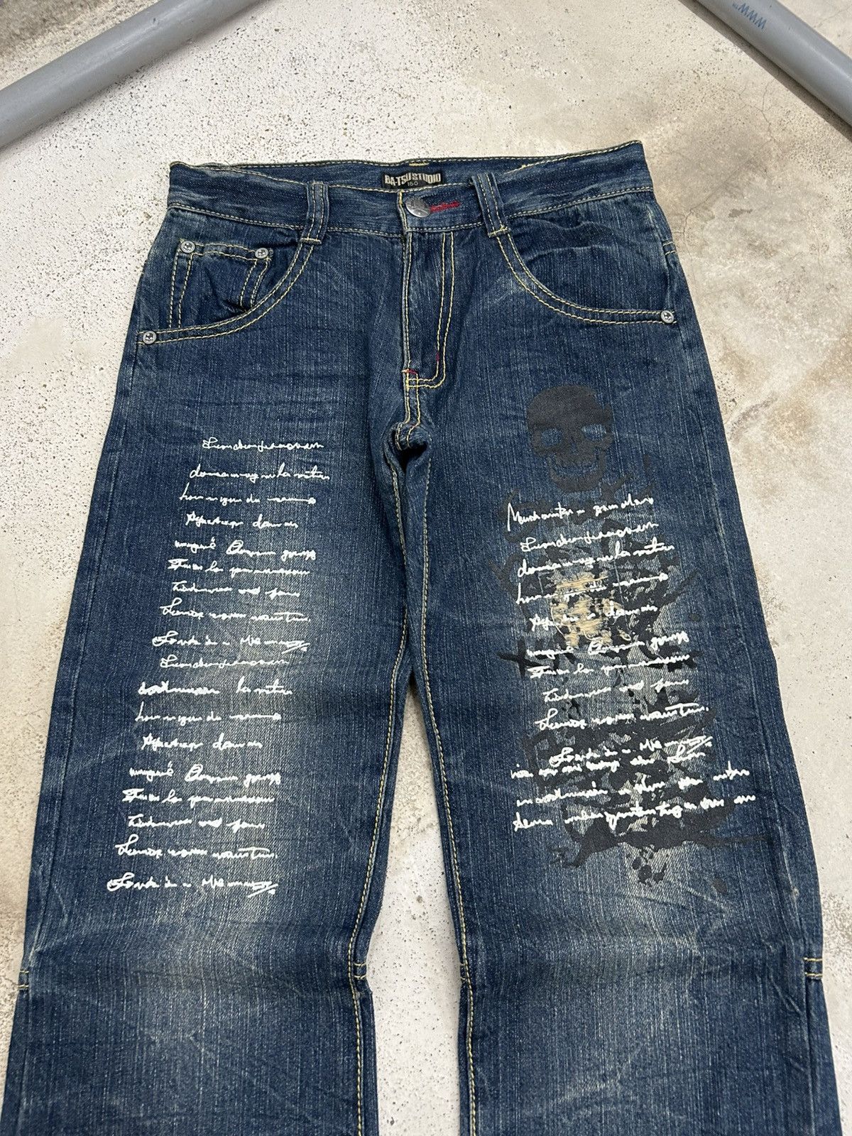 Japanese Brand Batsu Studio Japan Jean Art Poems Clawn Mark Straight Cut Size US 28 / EU 44 - 3 Thumbnail