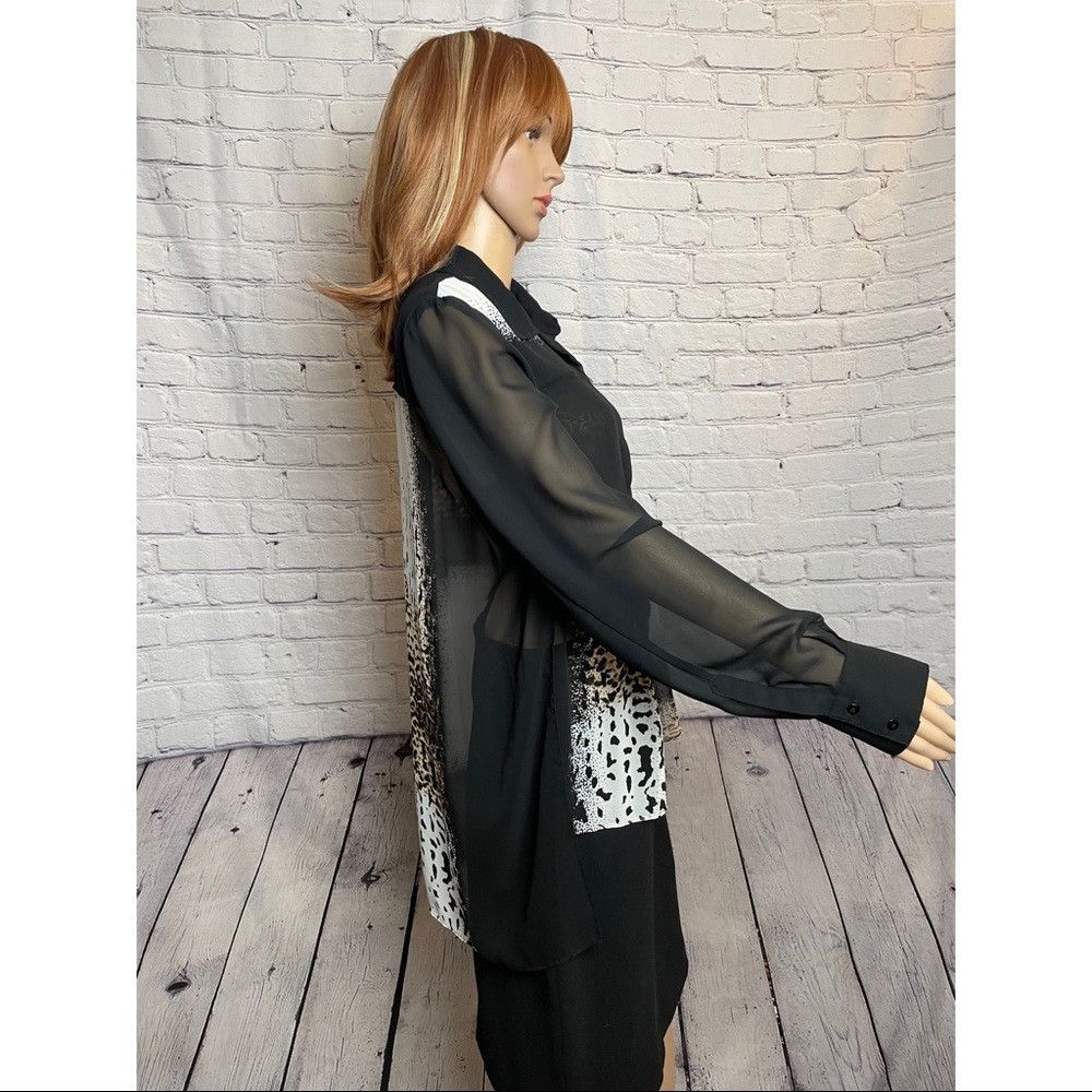 Kenneth Cole Kenneth Cole Black Colorblock Sheer Hi Low Shirt Blouse Siz Size L / US 10 / IT 46 - 4 Thumbnail