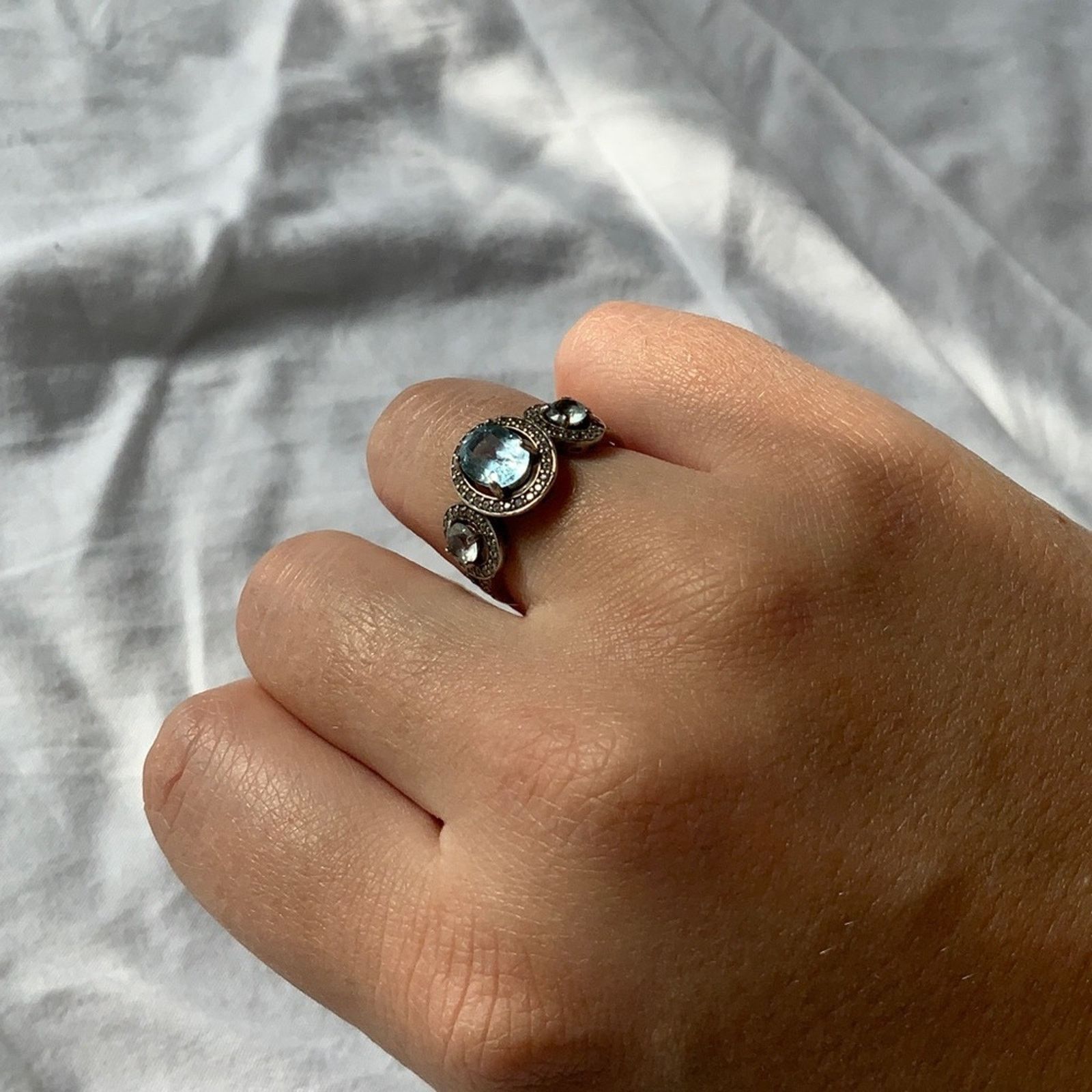 Other Silver 925 ring with Aquamarine & Topaz stones Great Gift Size ONE SIZE - 5 Thumbnail