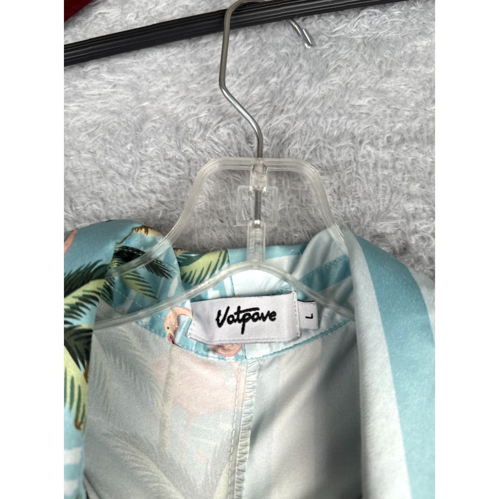 Vintage Vatpave Shirt Men Large Blue Stripe Hawaiian Flamingo Palm Polyester Blend Size US L / EU 52-54 / 3 - 7 Thumbnail