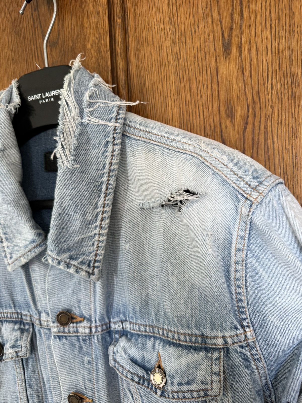 Saint Laurent Paris SS21 Saint Laurent denim trucker jacket crash thrashed grail Size US L / EU 52-54 / 3 - 18 Thumbnail