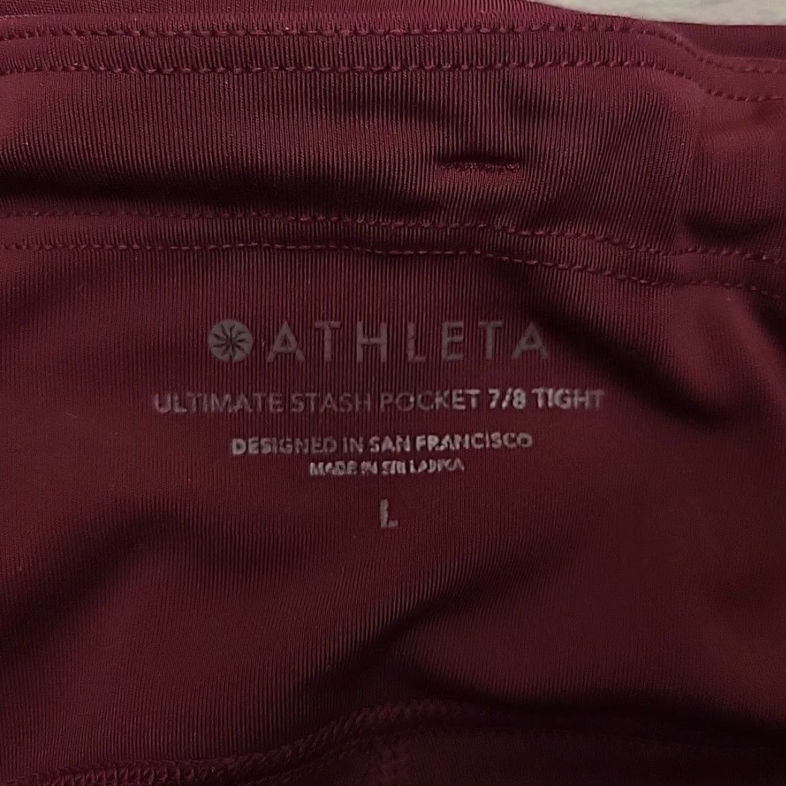 Athleta VINTAGE Athleta Leggings Womens Large Maroon Ultimate Stash Pocket 7/8 Performance Tight Shirt Womens L Maroon USA Sports Elastic Waist Pattern: Solid Size 36" / US 14 / IT 50 - 4 Thumbnail
